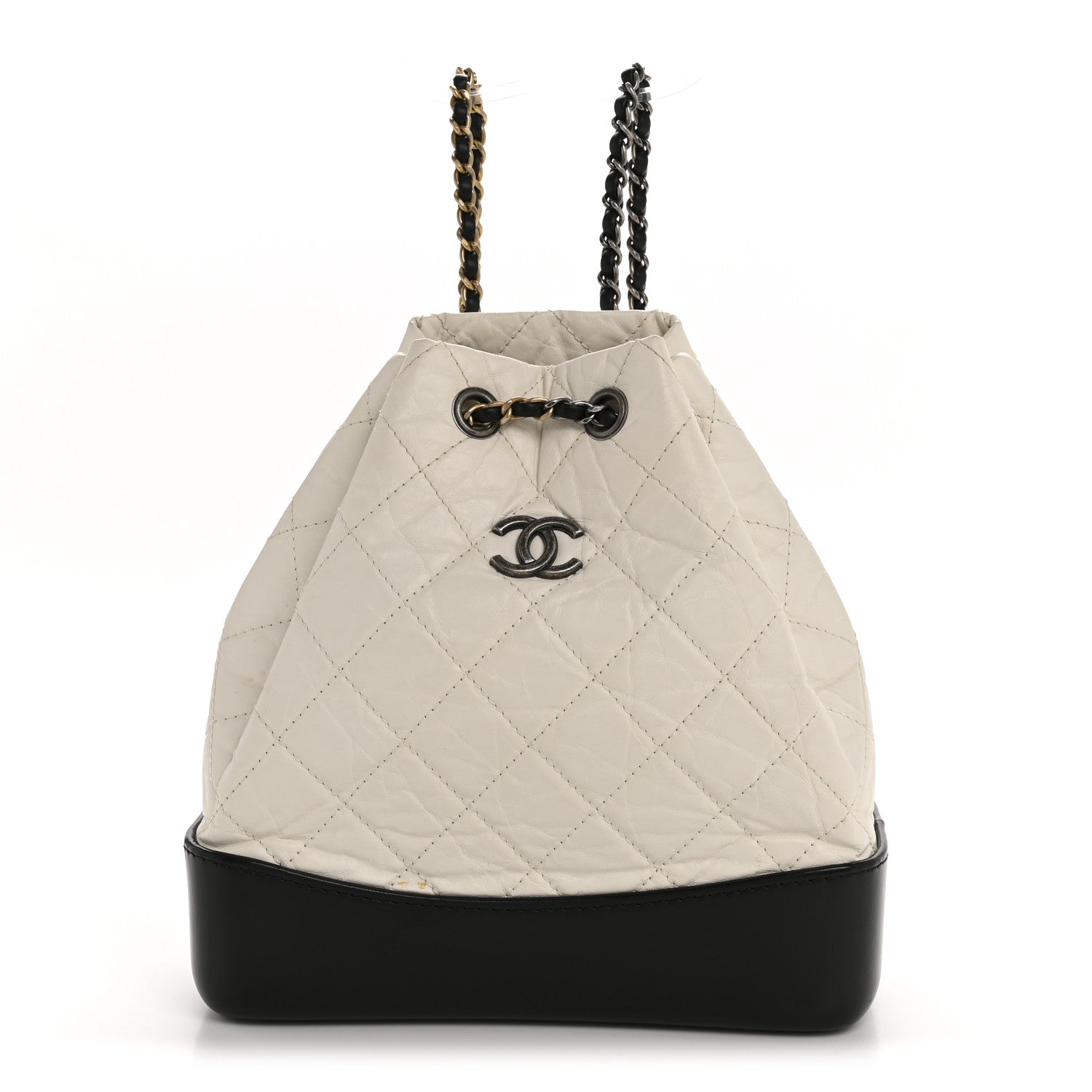 Aged Calfskin Quilted Small Gabrielle Backpack Black White