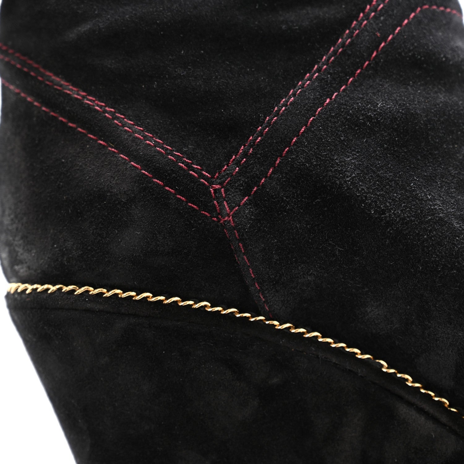 Suede Calfskin Chain Around High Boots 41 Black