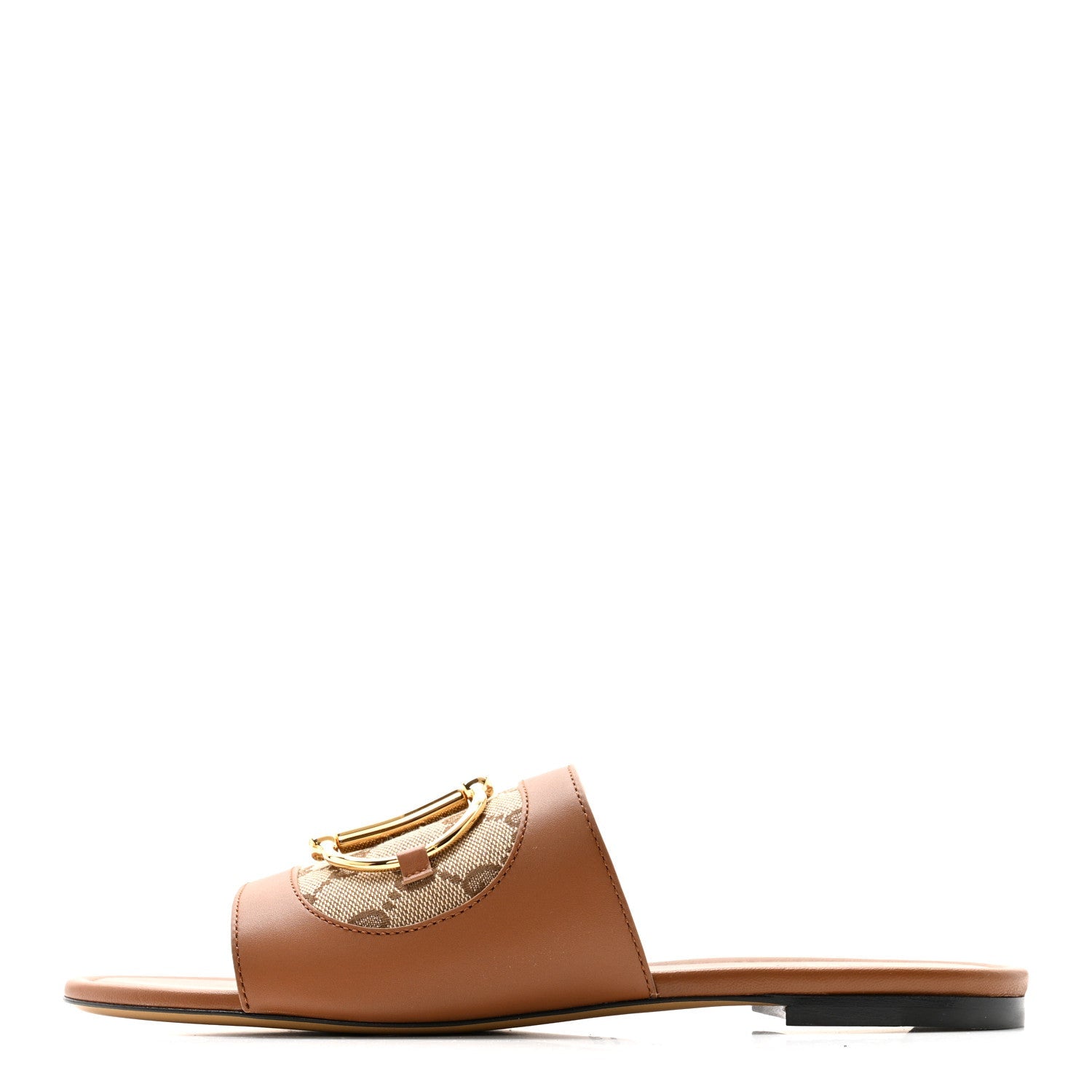 Calfskin Monogram Horsebit Womens Slide Sandals 39 Beige Ebony Sundial