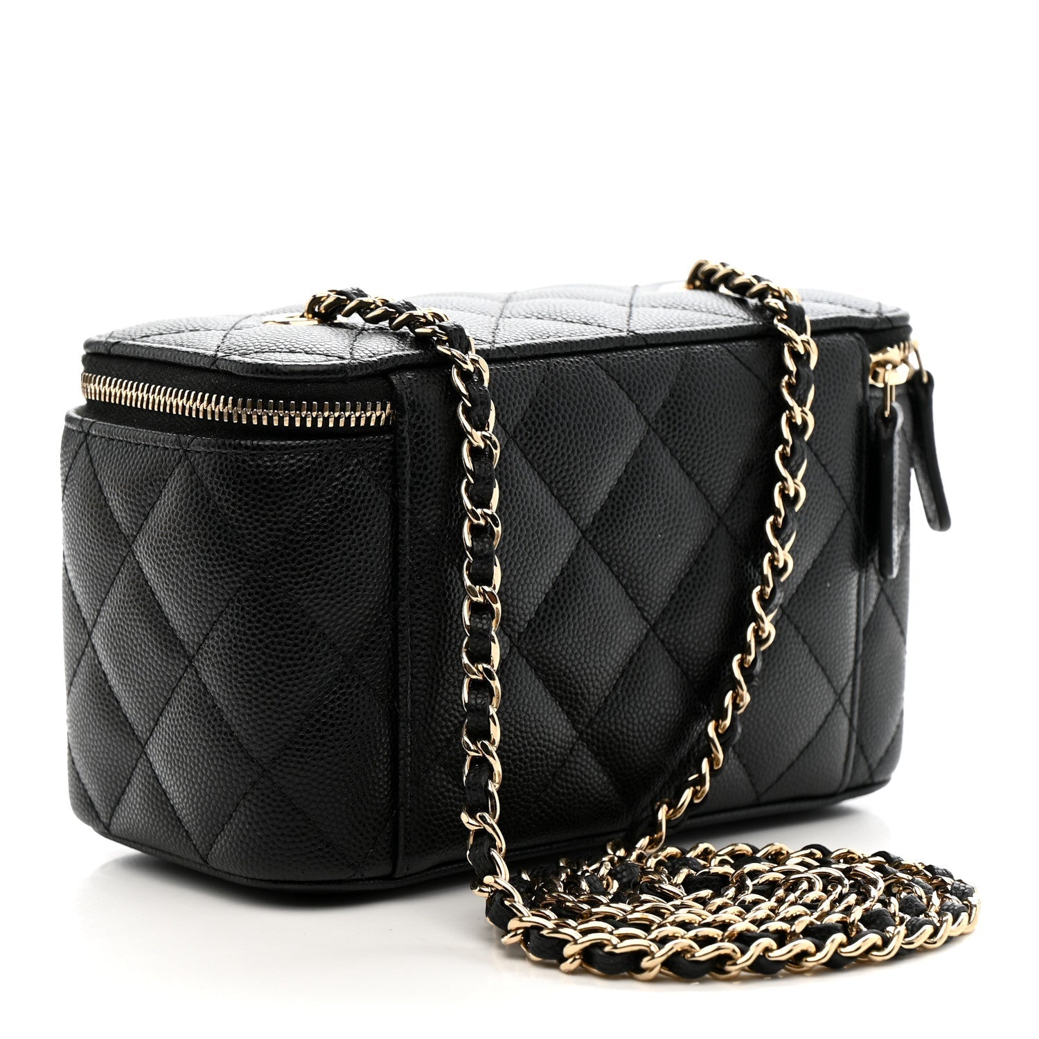 Caviar Quilted Small Vanity Case With Chain Black