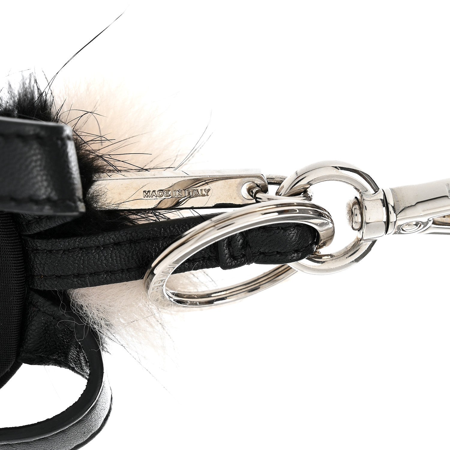 Nylon Shiny Nappa Nutria Fox Fur Monster Eyes Mini Backpack Charm Black Multicolor