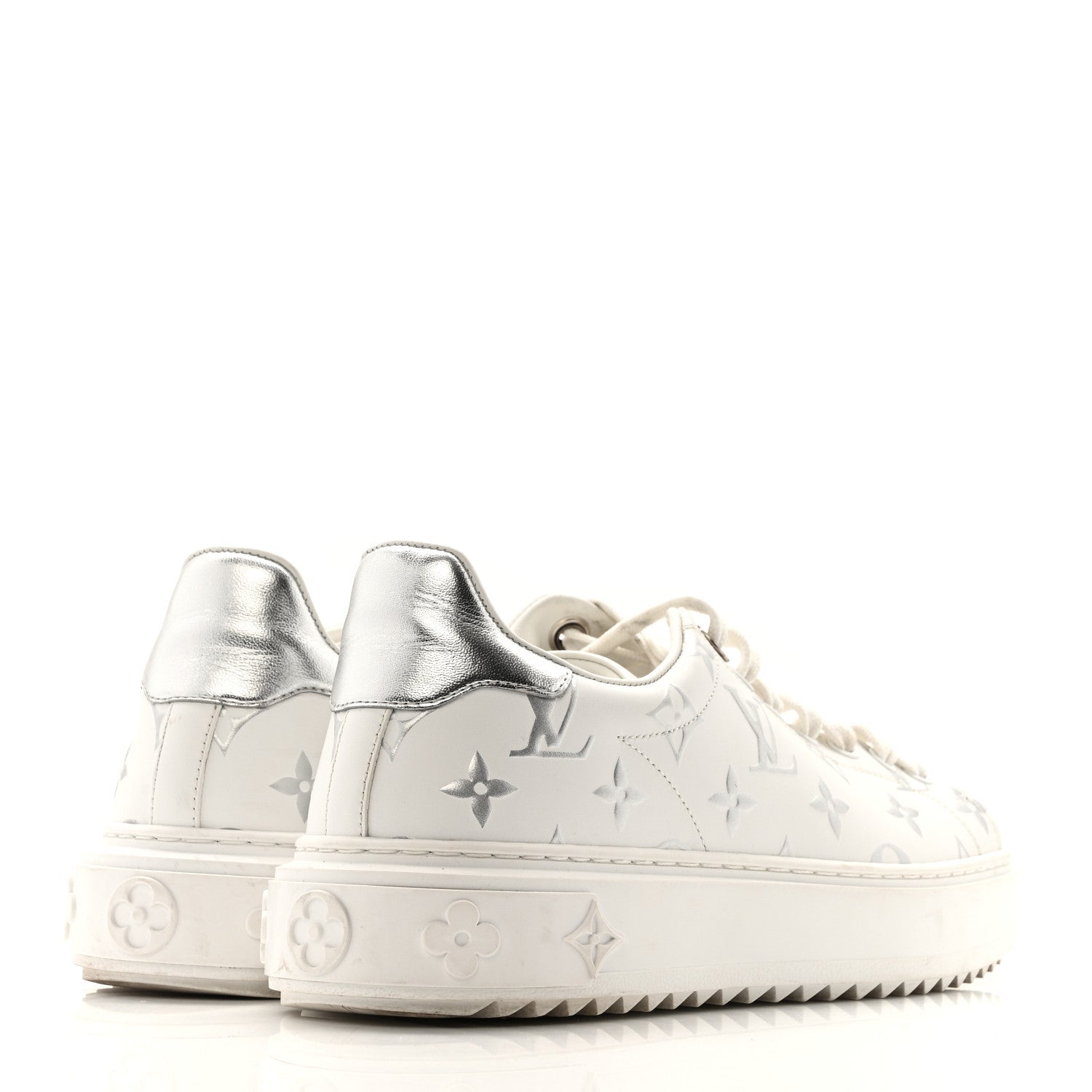Calfskin Monogram Debossed Time Out Sneakers 38 White Silver