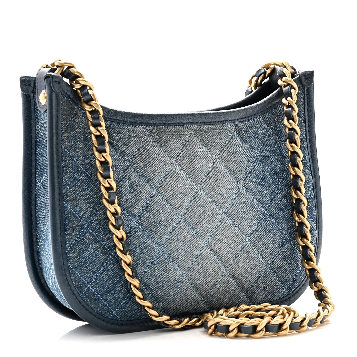 Washed Denim Quilted Hobo Blue