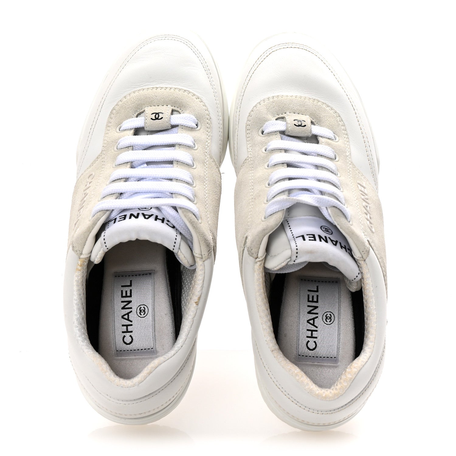 Calfskin Suede Coco Mark Logo Womens Sneakers 35.5 White