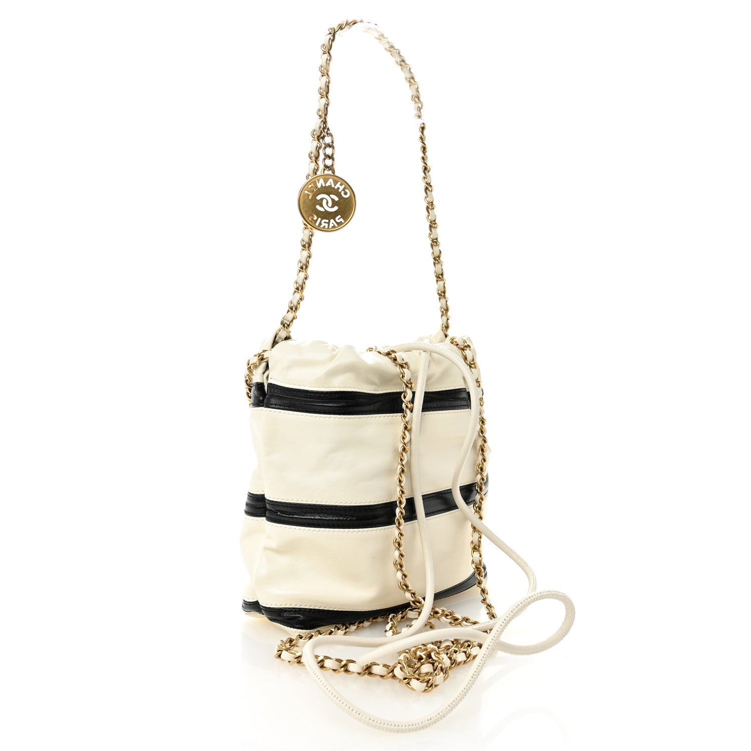Shiny Calfskin Striped Mini Chanel 22 White Black