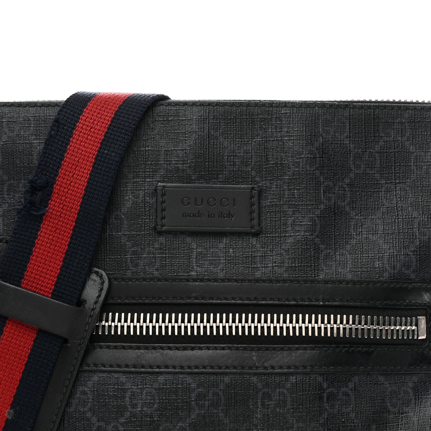 GG Supreme Monogram Appia Calfskin Web Flat Messenger Bag Black Grey