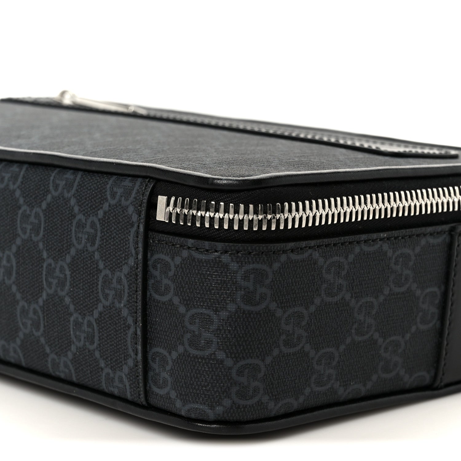GG Supreme Monogram Calfskin Web Medium Messenger Bag Black Grey