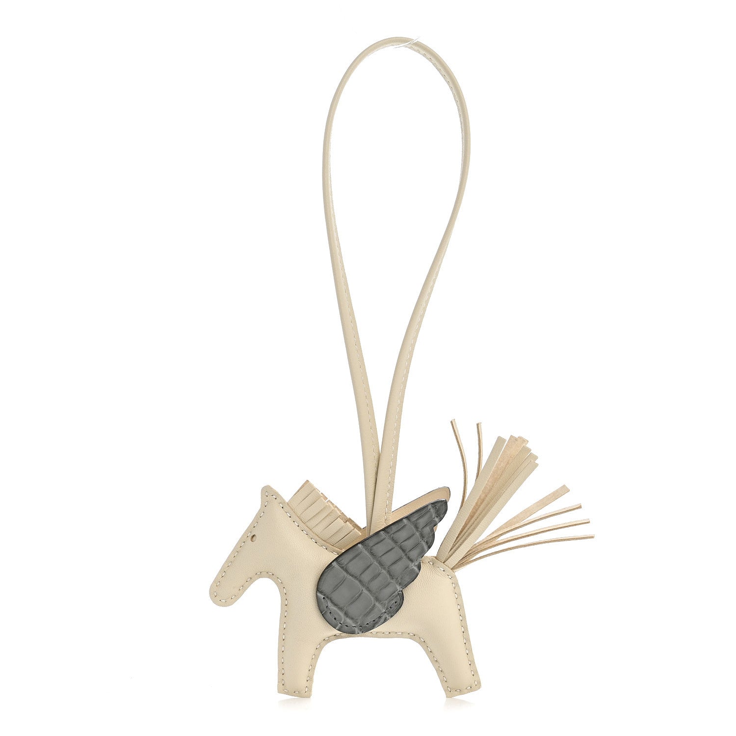 Milo Lambskin Matte Alligator Touch Grigri Rodeo Pegase Horse Bag Charm PM Craie Gris Ciment