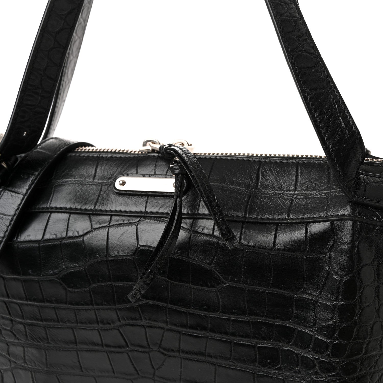 Calfskin Crocodile Embossed Large Convertible ID Bag Black
