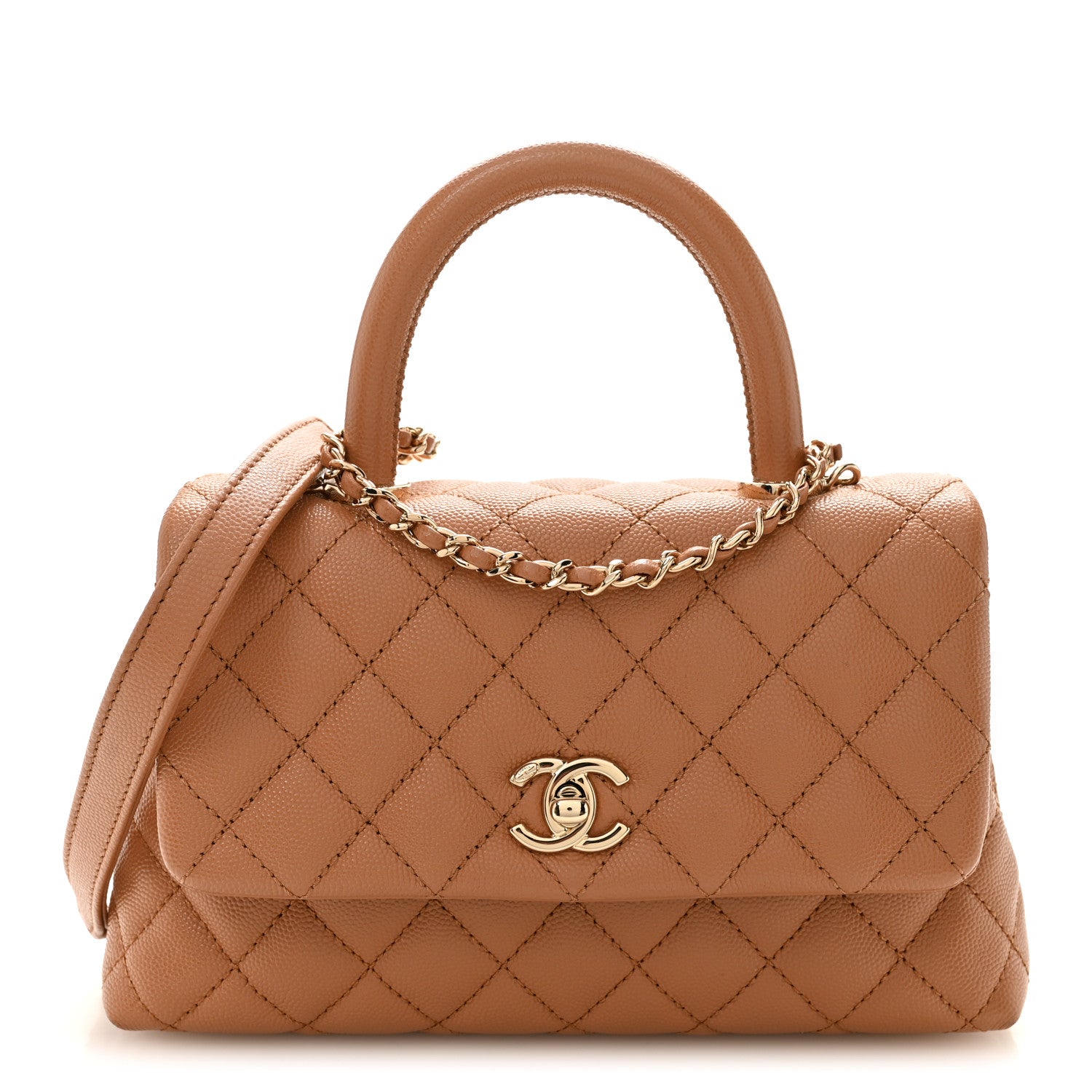 Caviar Quilted Mini Coco Handle Flap Brown