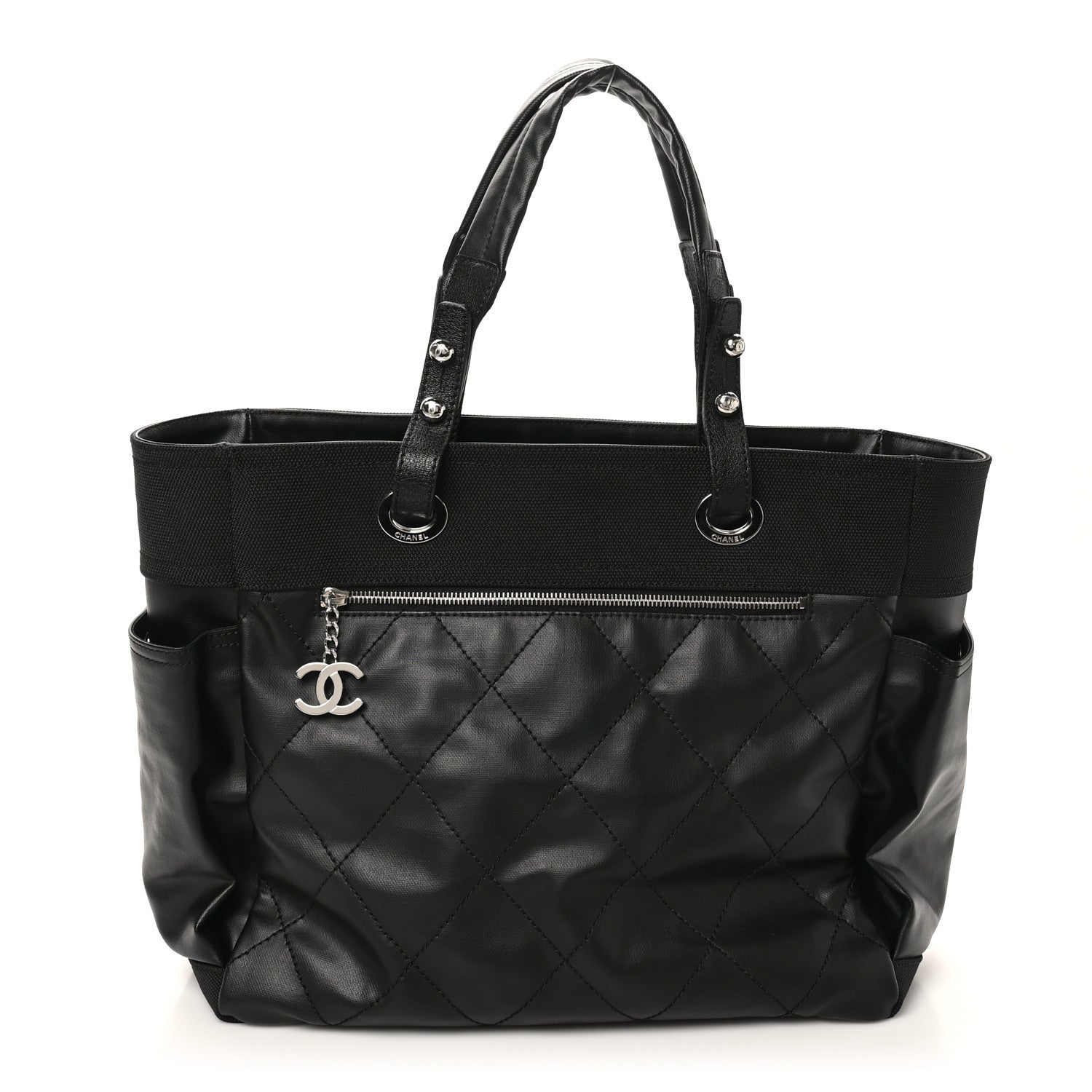 Coated Canvas Quilted Large Paris Biarritz Tote Black