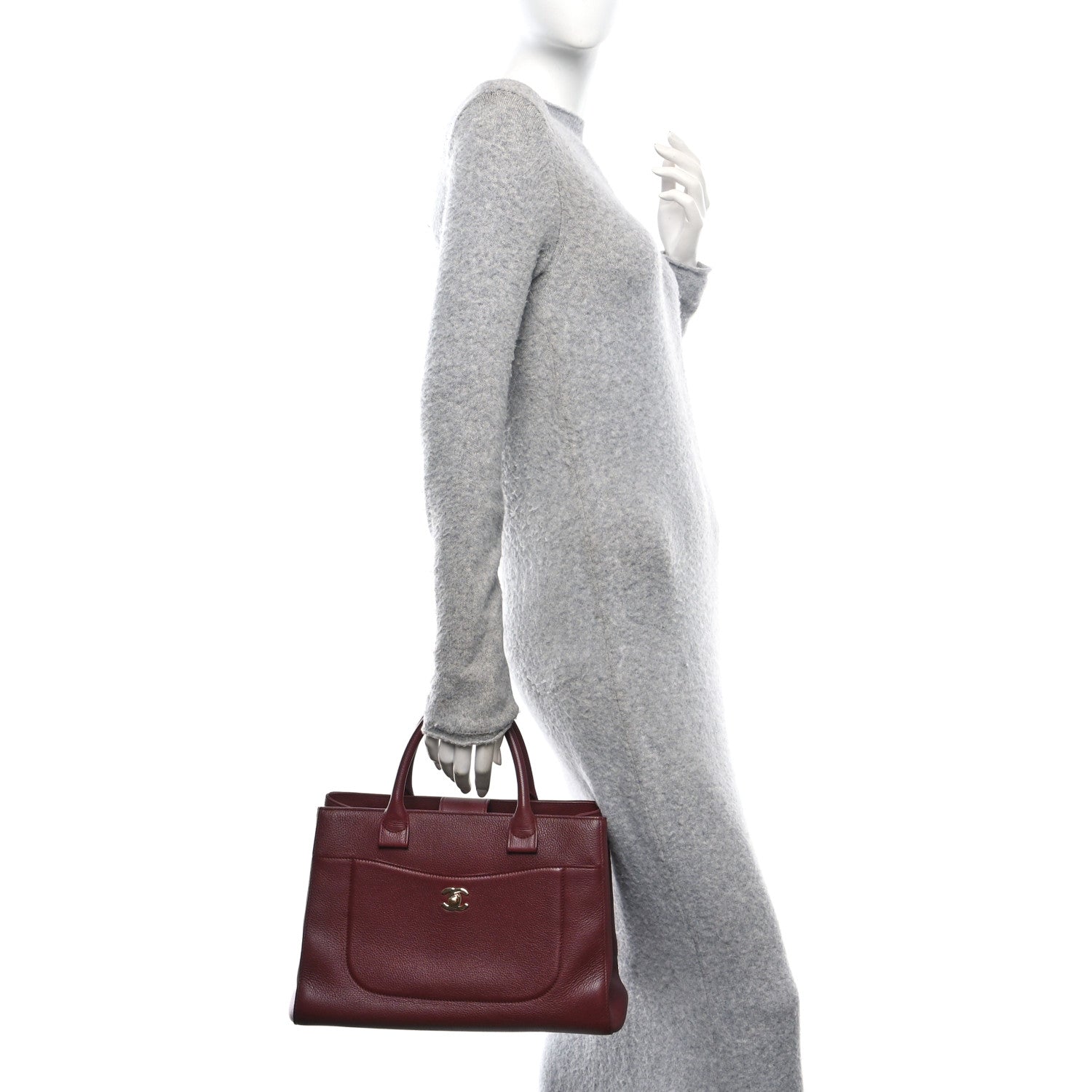 Grained Calfskin Small Neo Executive Shopper Tote  Burgundy