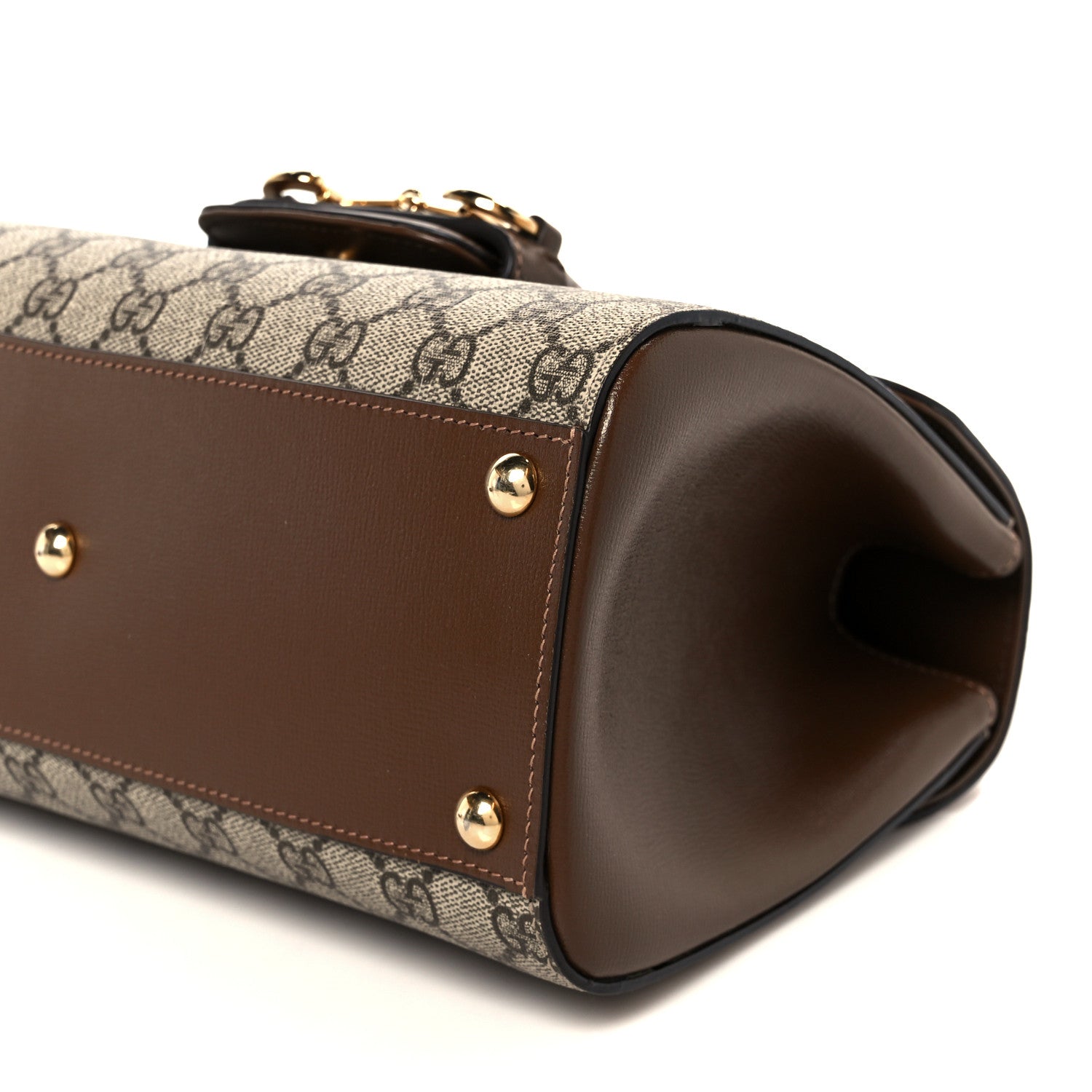 GG Supreme Monogram Calfskin Medium Horsebit 1955 Top Handle Bag Beige Ebony Brown Sugar
