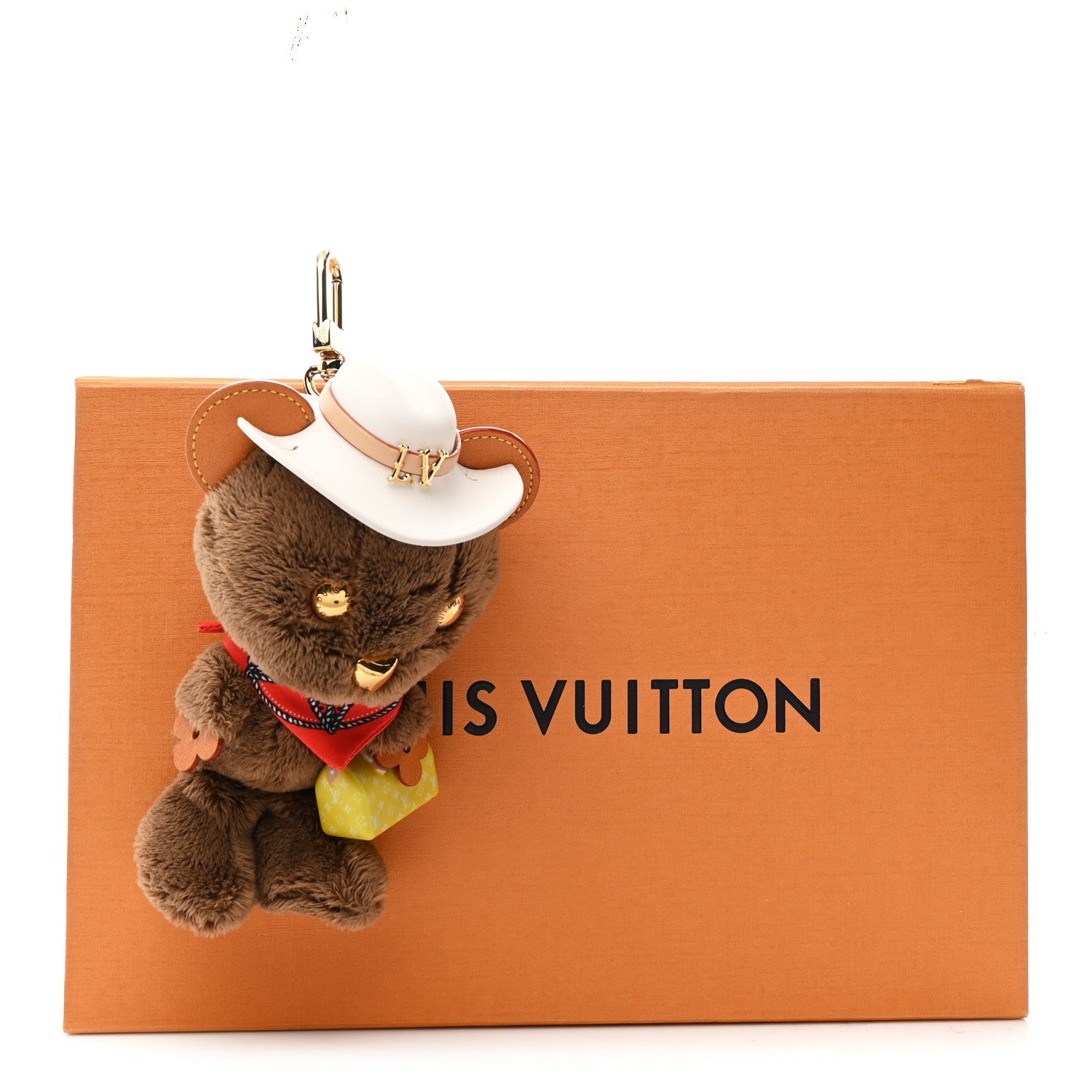 Faux Fur LV Louis Bear Western Bag Charm Key Holder Red