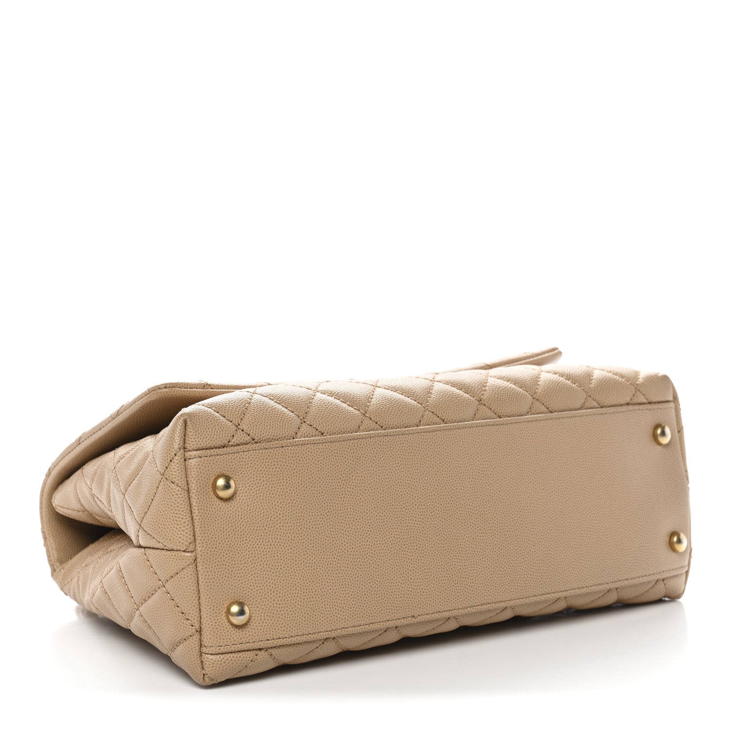Caviar Quilted Small Coco Handle Flap Beige