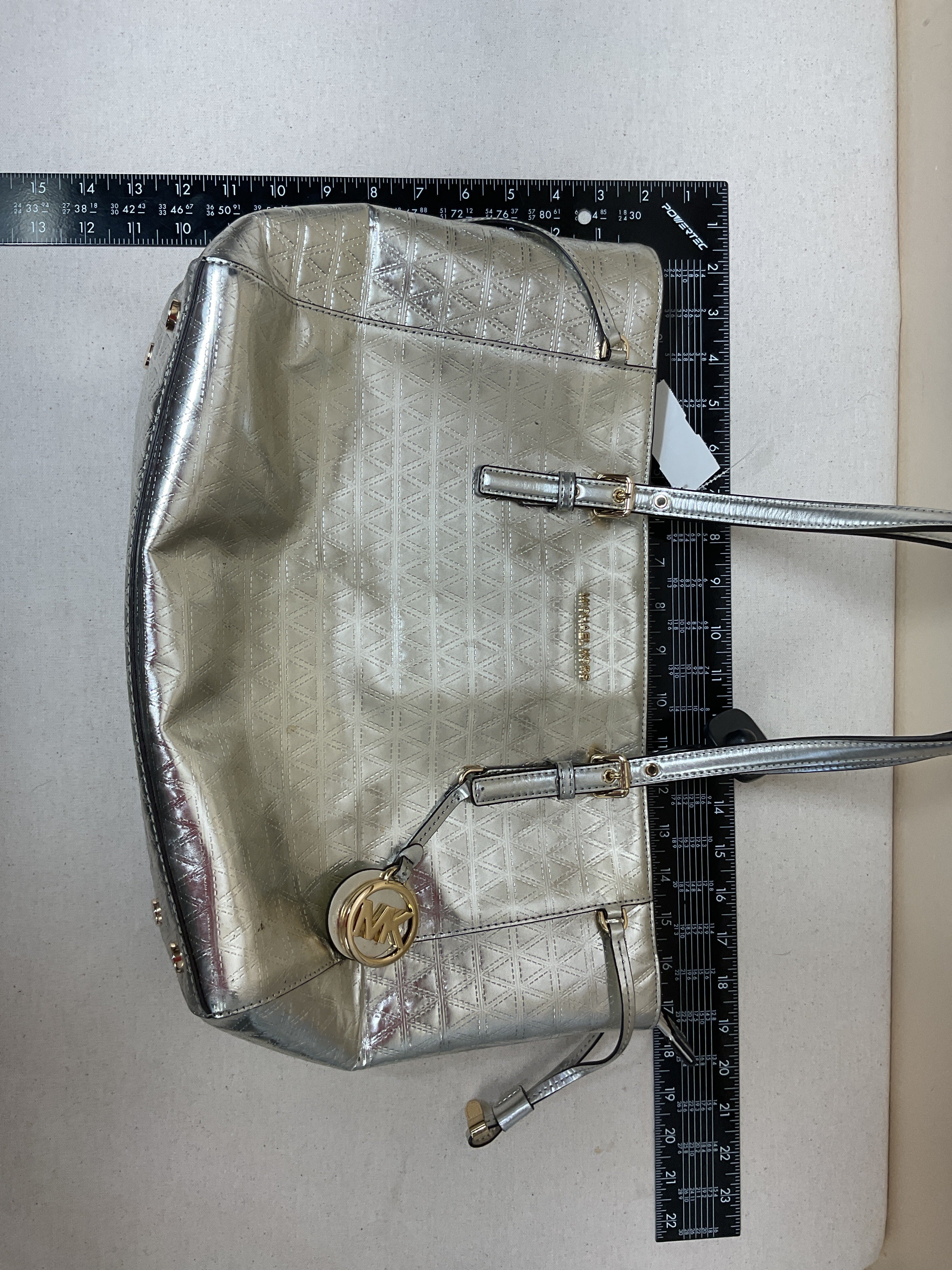 Handbag Designer By Michael Kors In Silver, Size:Large