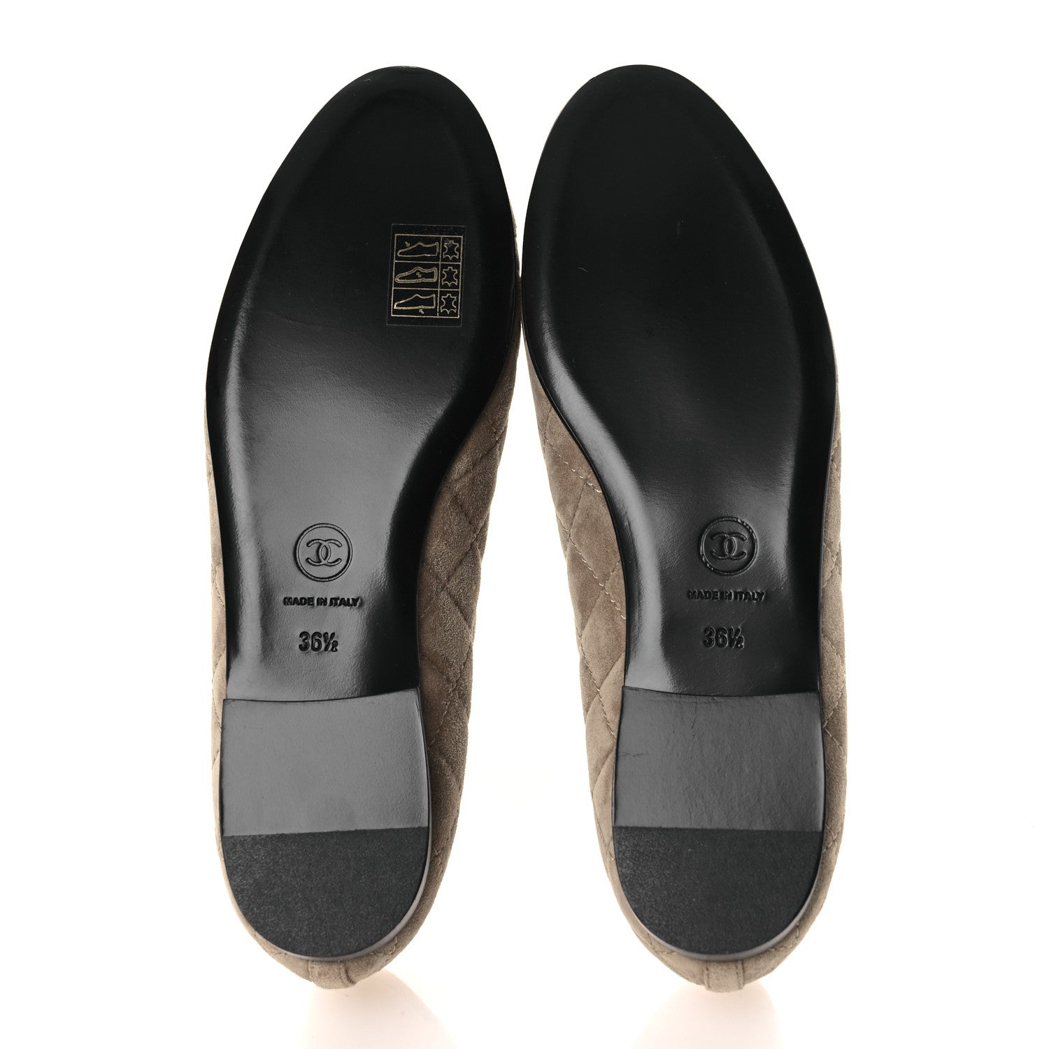 Suede Calfskin Quilted Cap Toe CC Ballerina Flats 36.5 Dark Beige