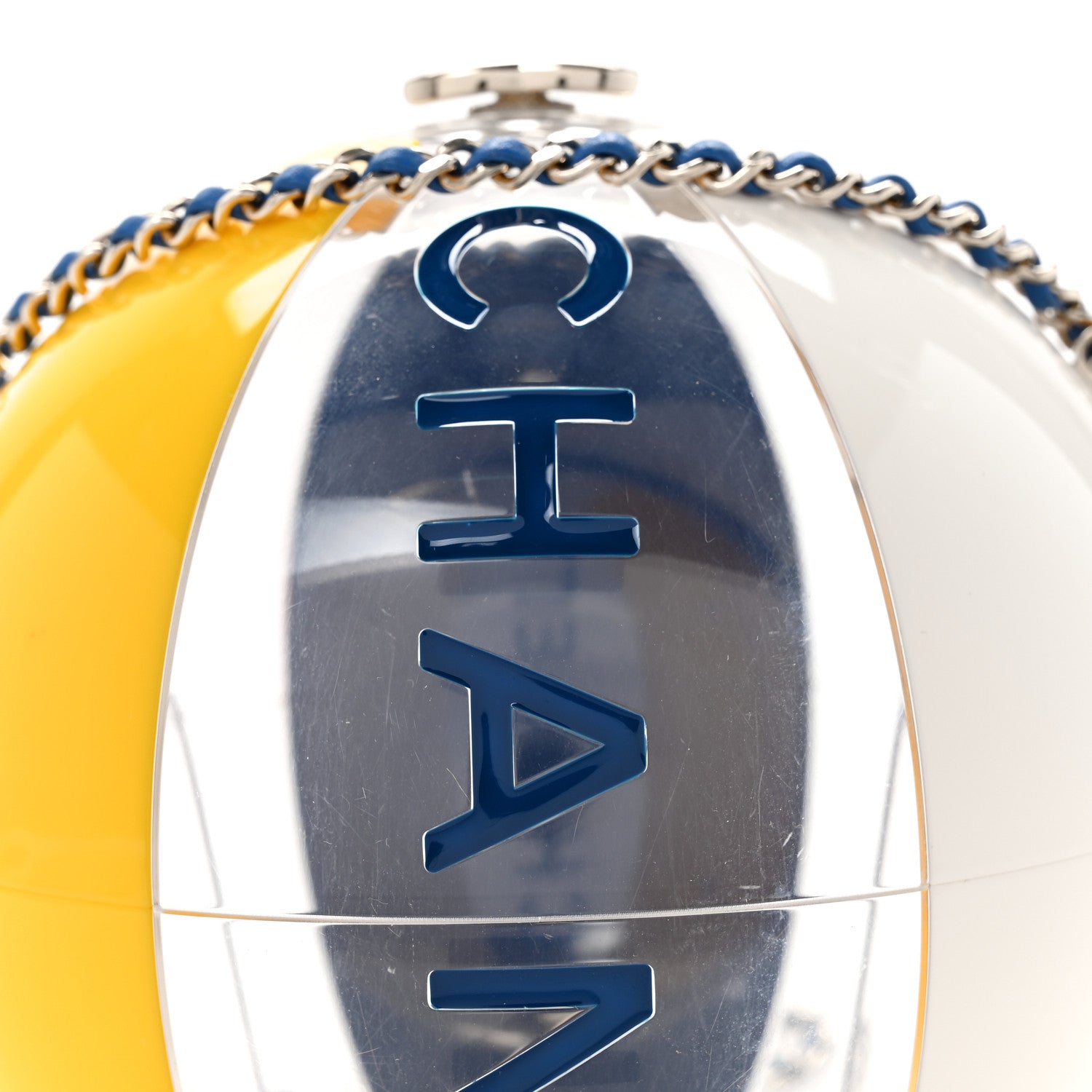 Plexiglass Coco Beach Ball Minaudiere Clutch Yellow White Blue