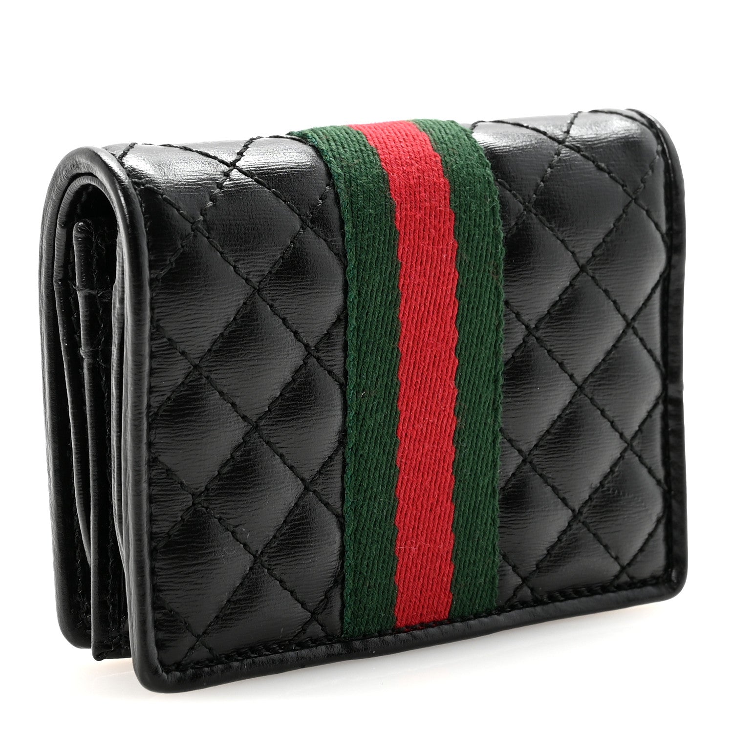 Calfskin Web Trapuntata GG Marmont Card Case Wallet Black