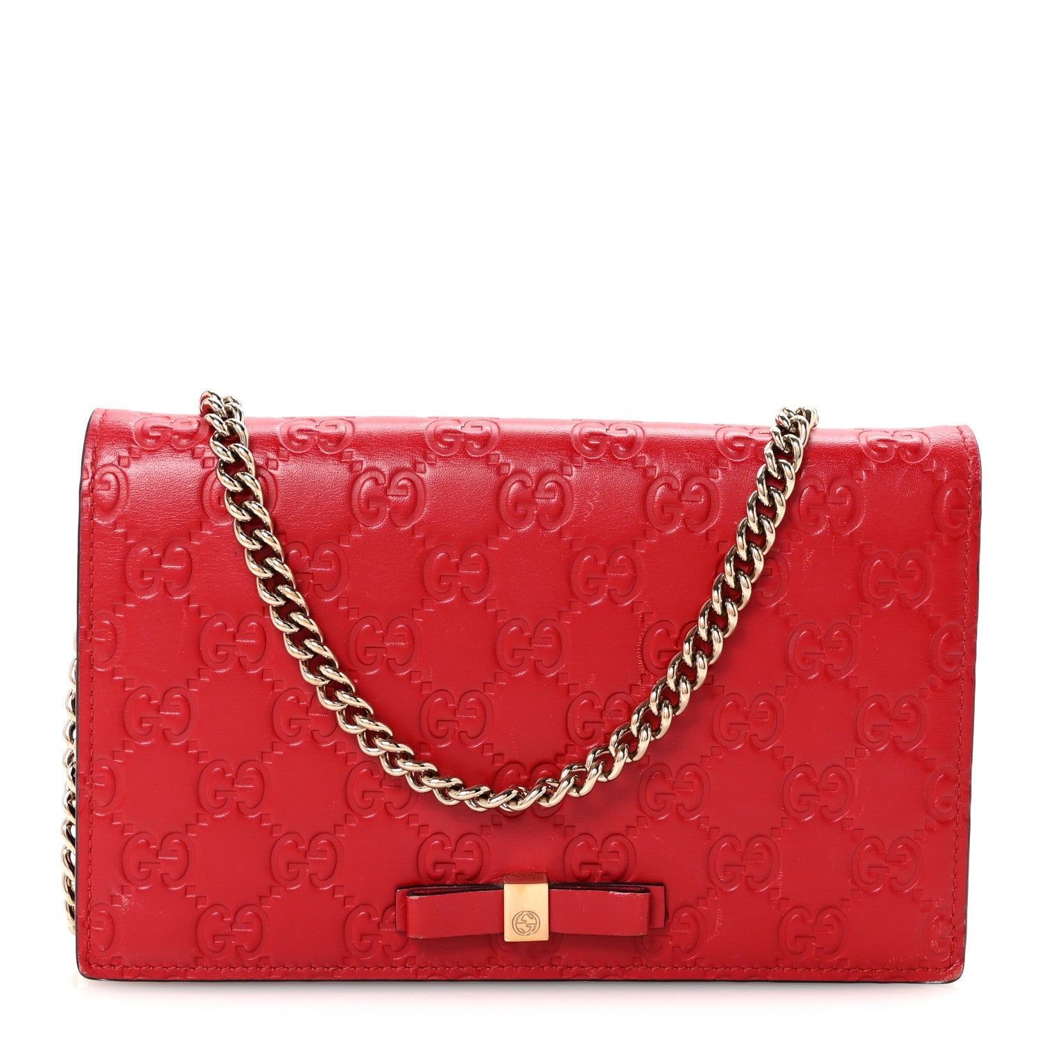 Guccissima Signature Bowy Chain Wallet Hibiscus Red