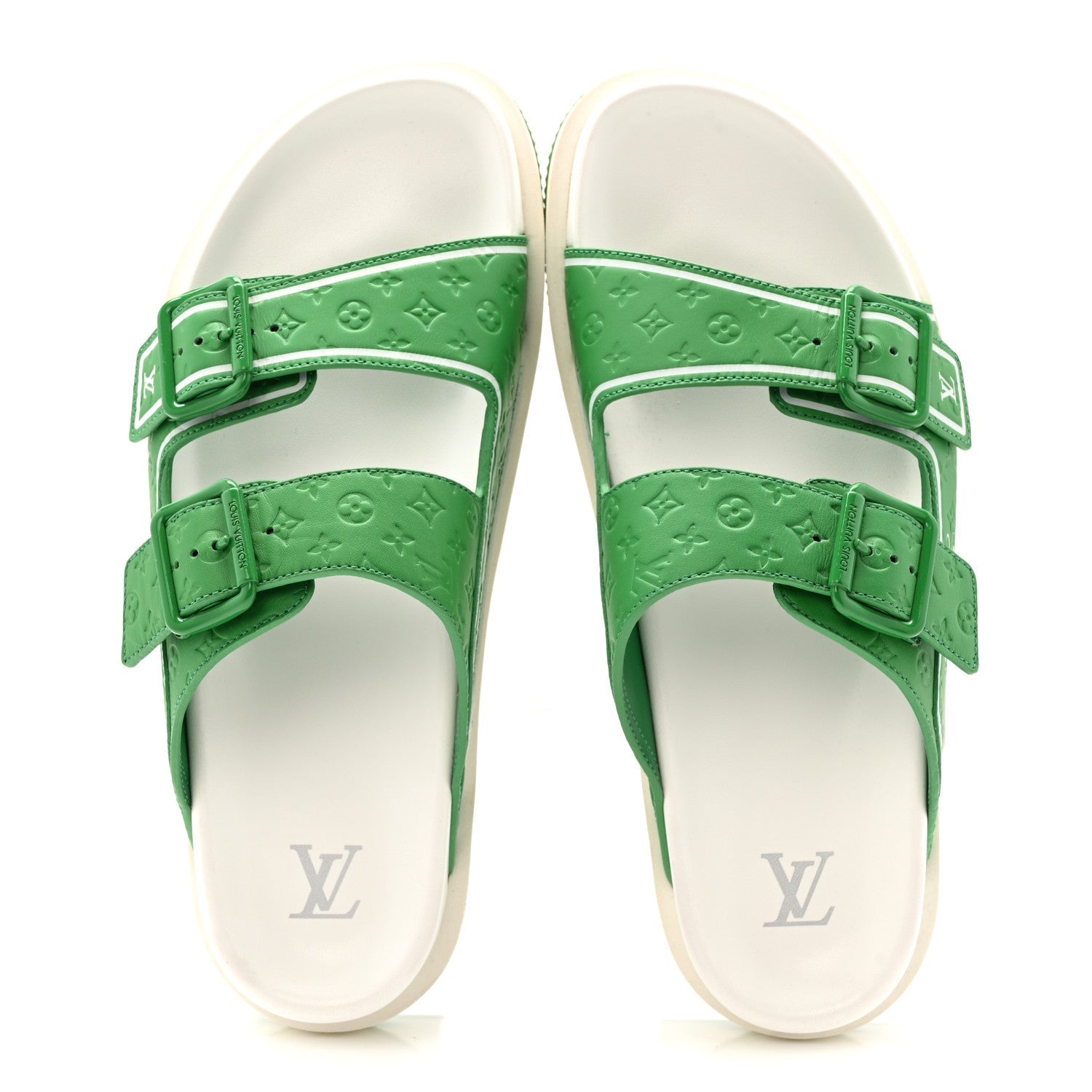 Calfskin Embossed Mens Script Trainer Mules 8 Green White