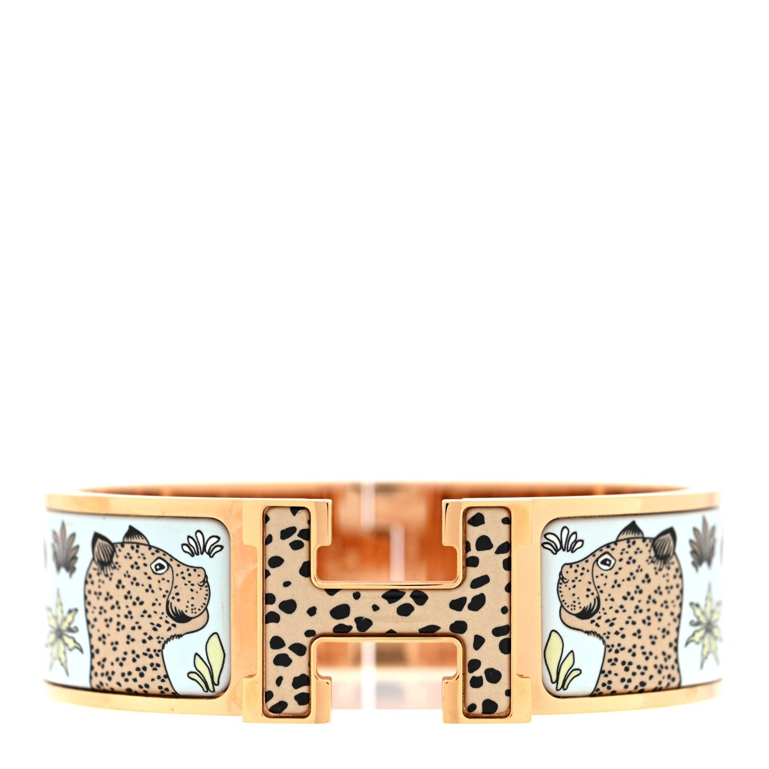 Enamel Printed Leopards Wide Clic Clac H Bracelet GM Songe Pastel