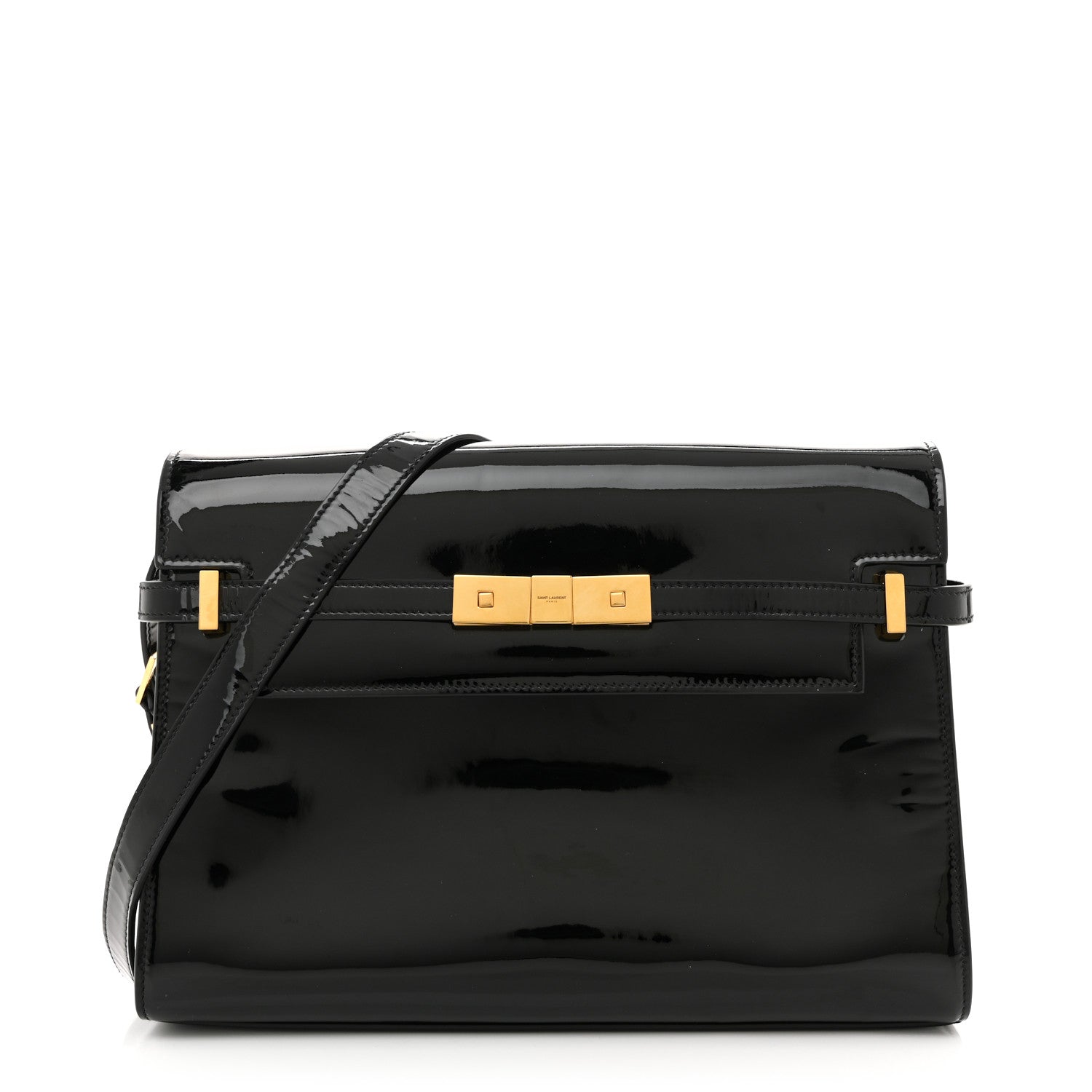 Patent Calfskin Manhattan Shoulder Bag Black