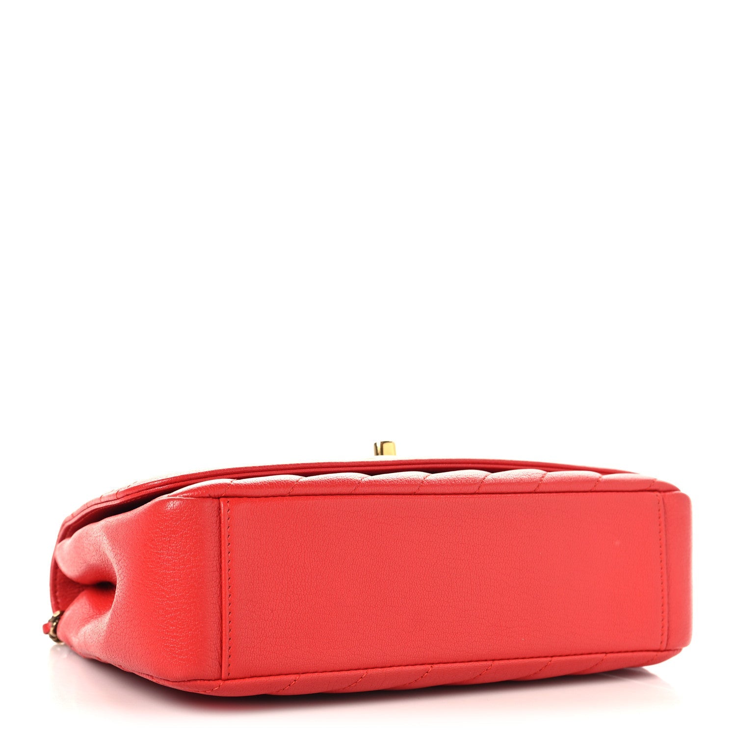 Shiny Goatskin Diagonal Quilted Small Flap Red