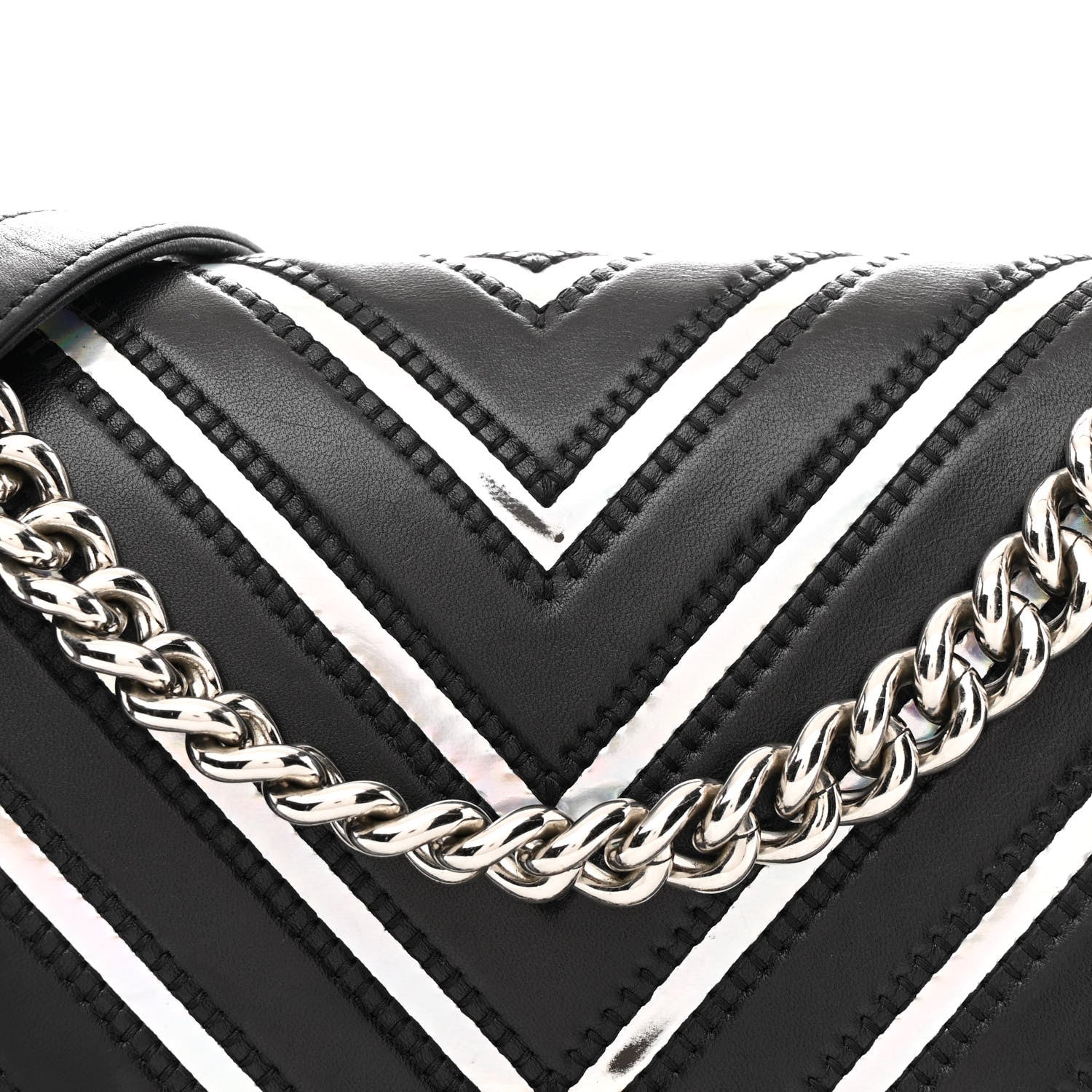 Lambskin Iridescent PVC Chevron Quilted Medium Boy Flap Black Silver