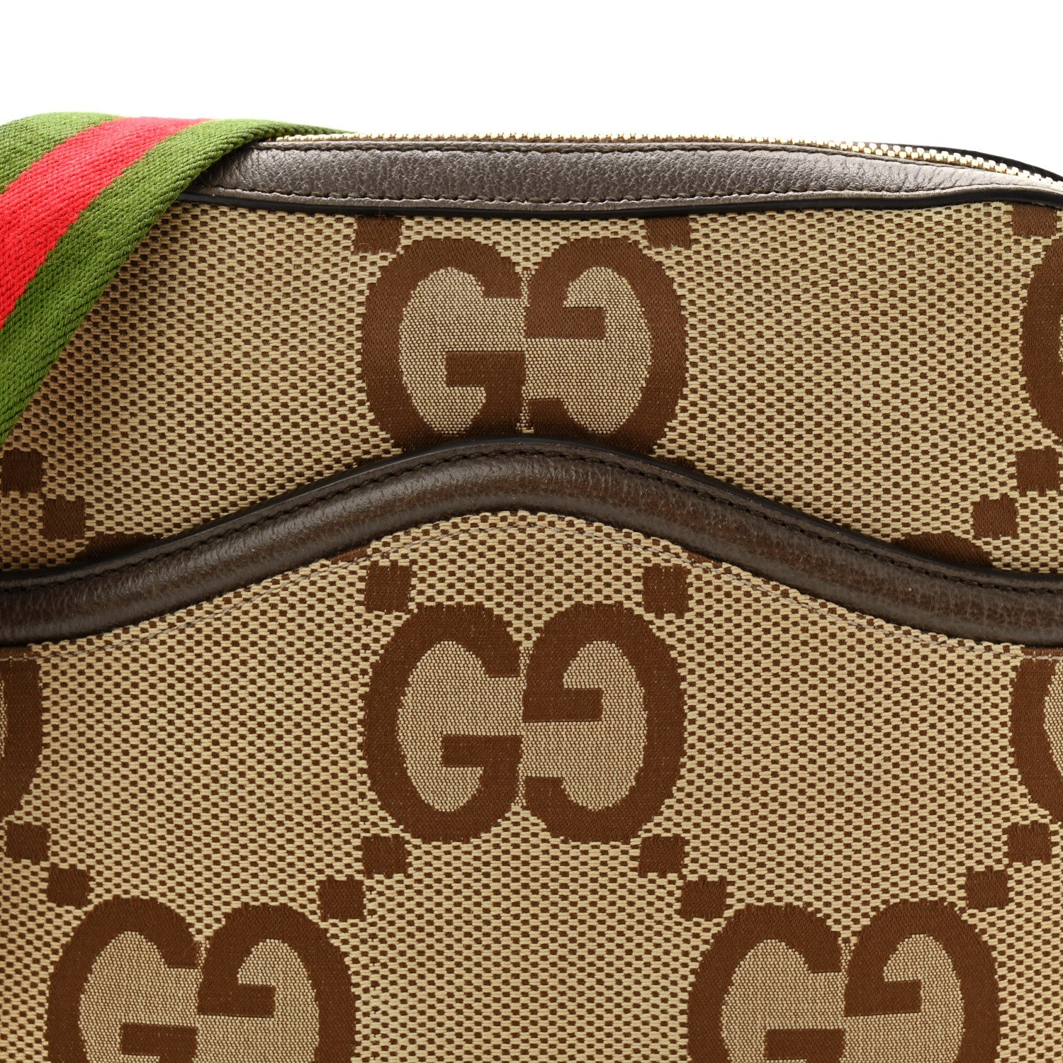 Monogram Jumbo GG Textured Dollar Calfskin Web Messenger Shoulder Bag Camel Ebony New Acero
