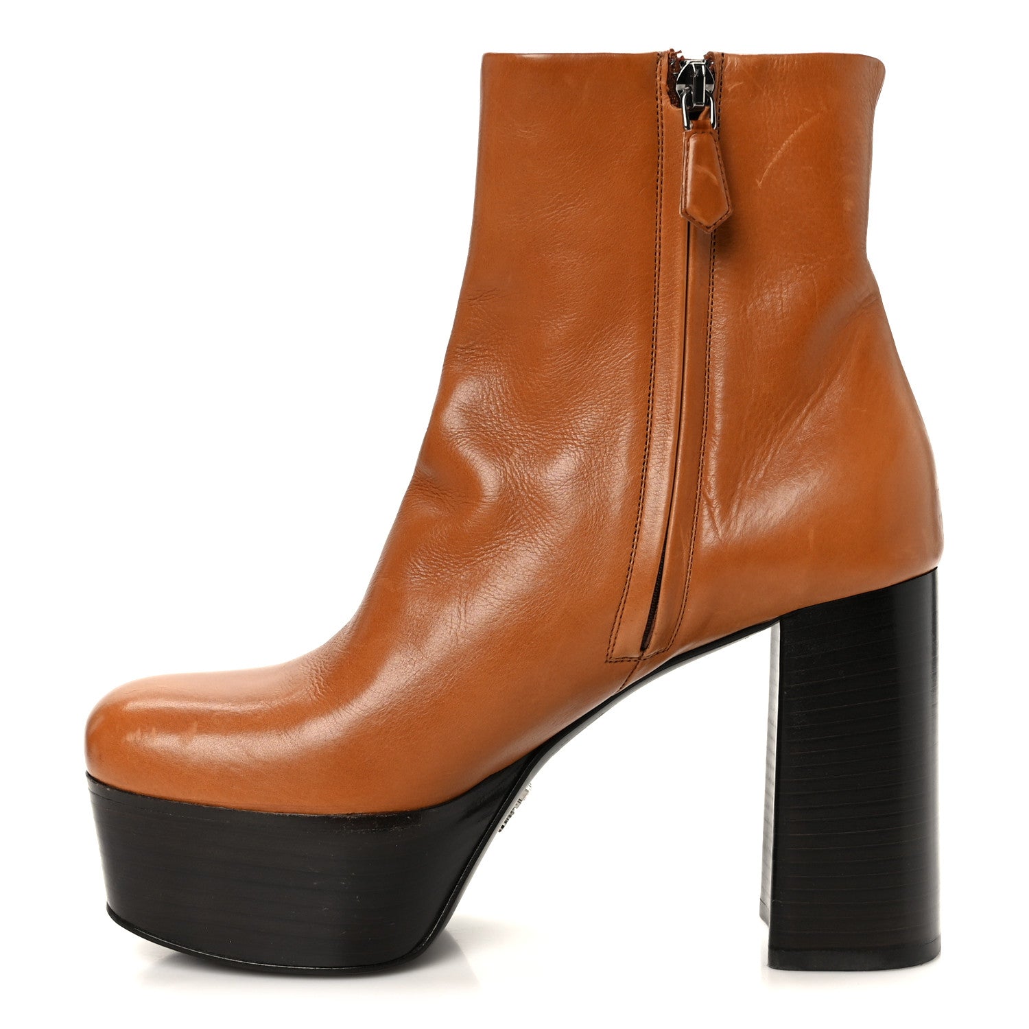 Vitello Platform Ankle Booties 37.5 Cognac