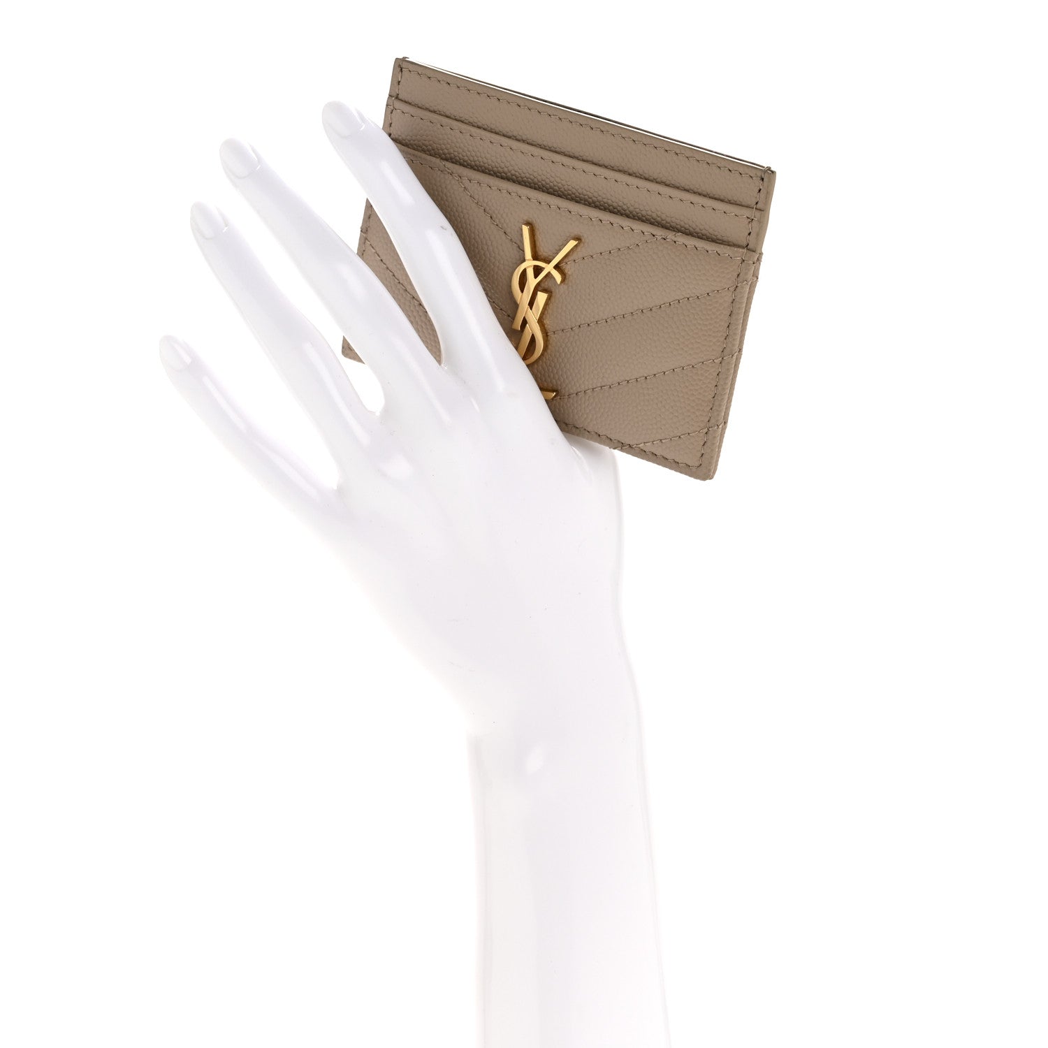 Grain De Poudre Matelasse Chevron Monogram Credit Card Case Dark Beige