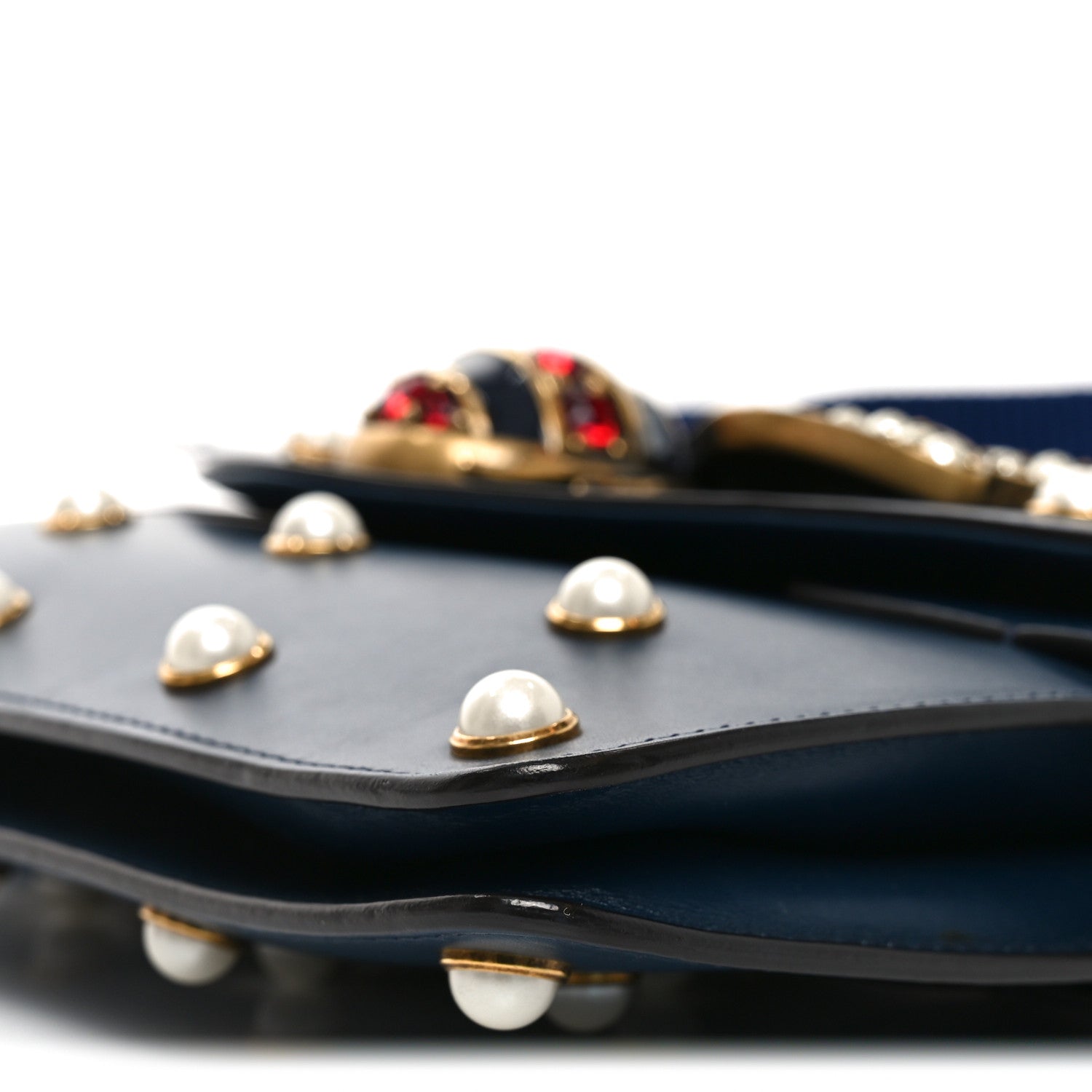 Nappa Pearl Studded Mini Queen Margaret Broadway Shoulder Bag Blue Agata