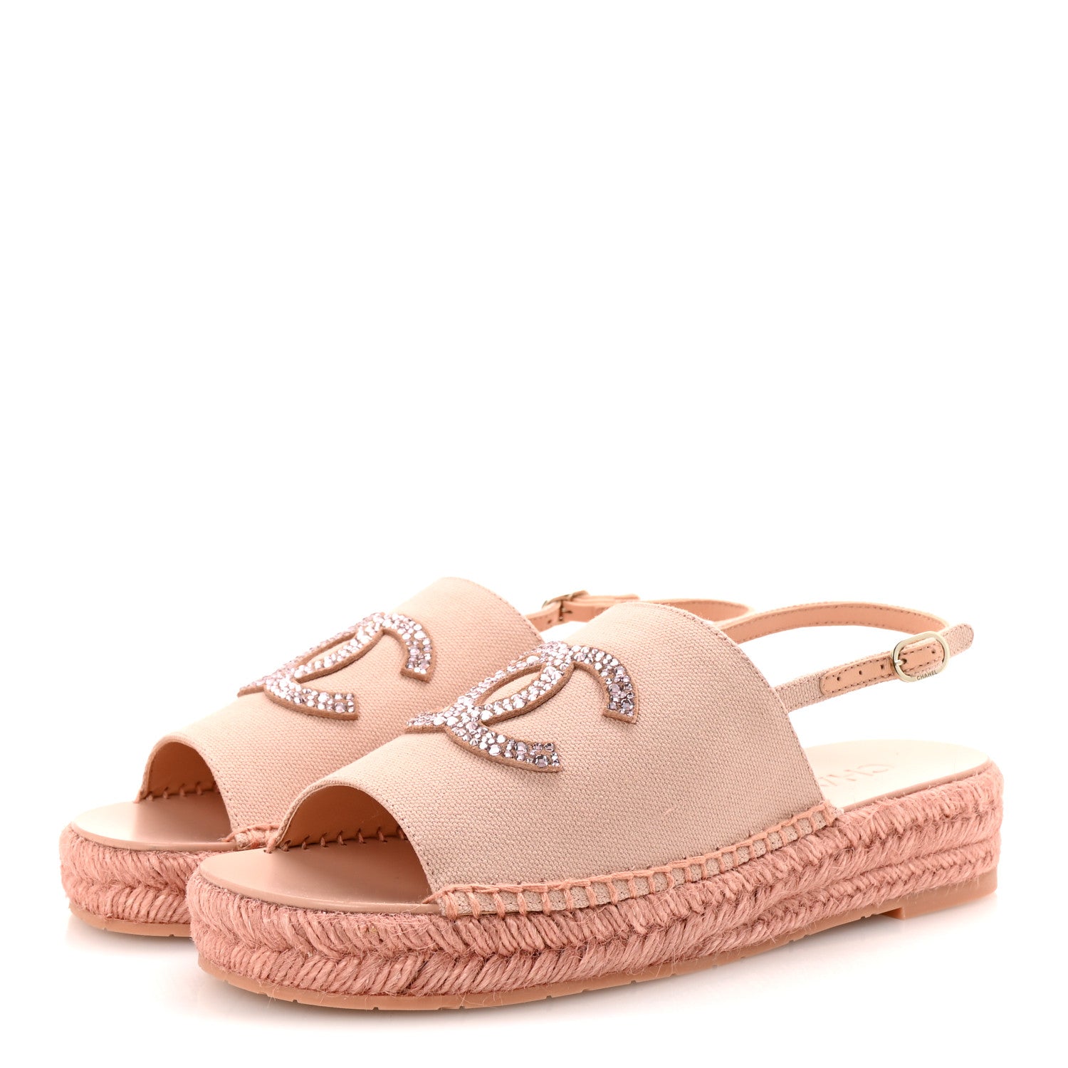 Canvas Strass CC Espadrille Slingback Sandals 38 Pink