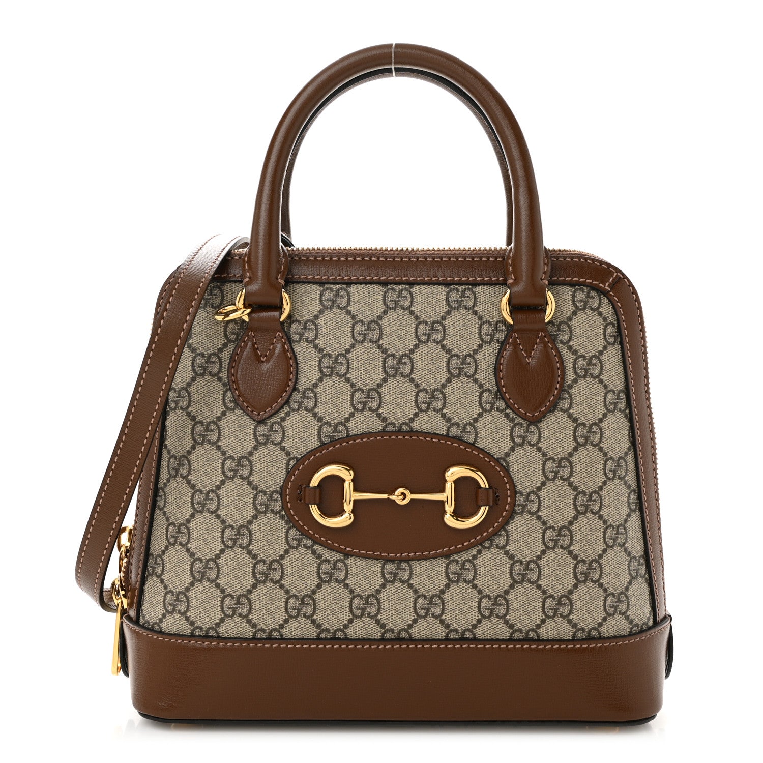 GG Supreme Monogram Azalea Calfskin Small Horsebit 1955 Top Handle Bag Beige Ebony Brown Sugar