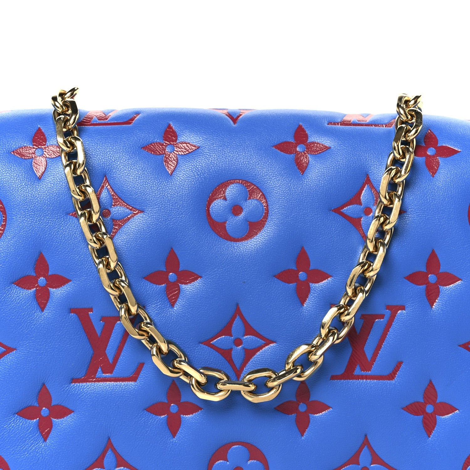 Lambskin Embossed Monogram Vuittamins Pochette Coussin Blue Red