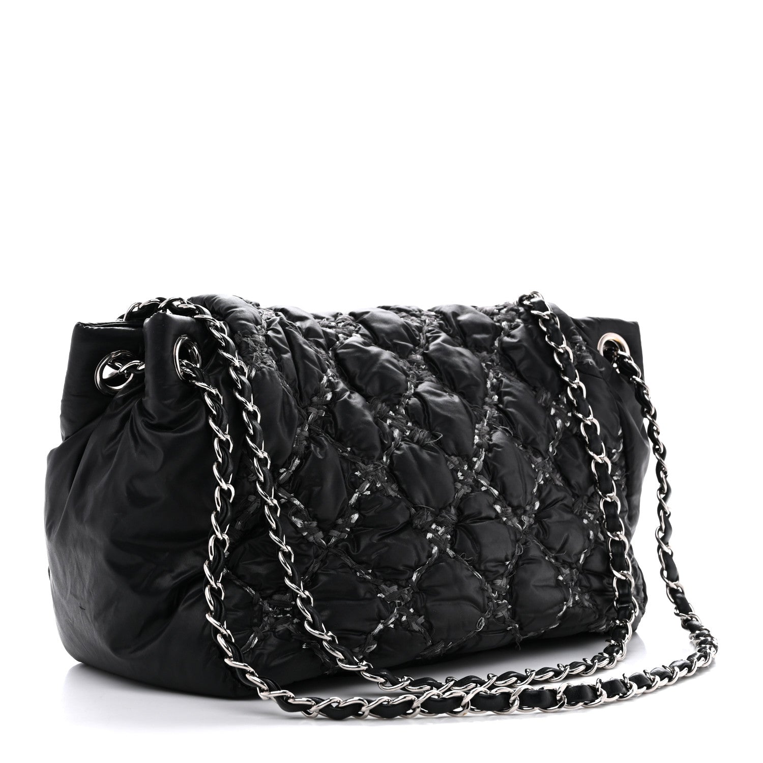 Nylon Quilted Tweed Stitch Bubble Flap Black
