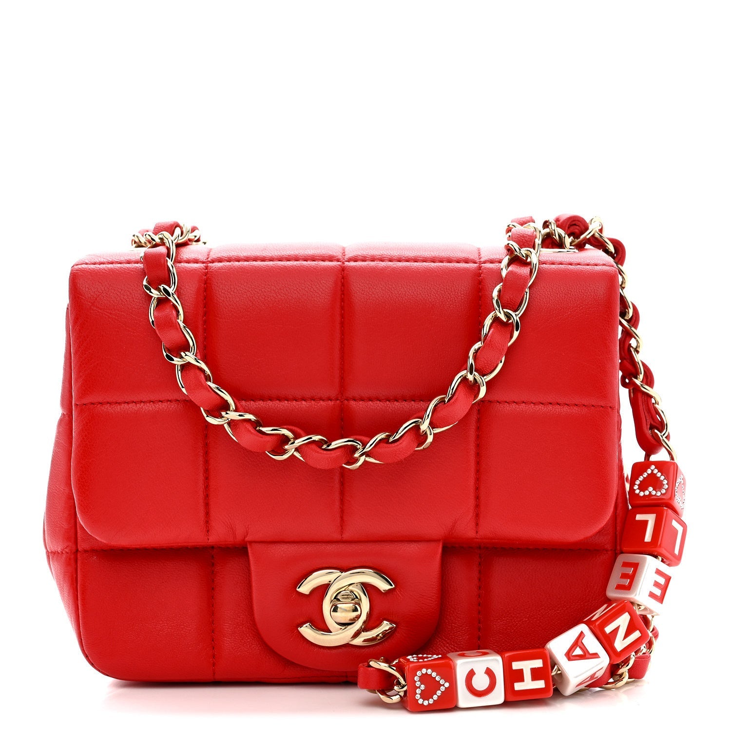 Lambskin Resin Crystal Square Quilted Monacoco Mini Flap Red