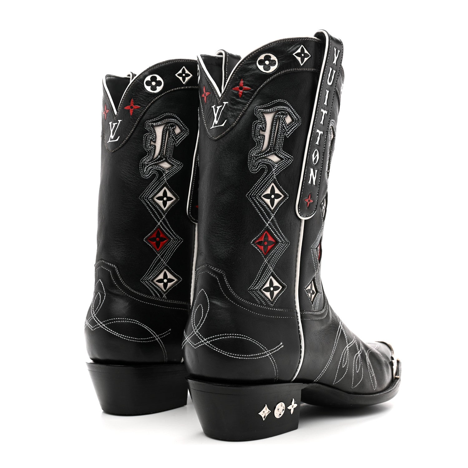 Calfskin LV Texan Mens Rider Boots 10.5 Black Silver