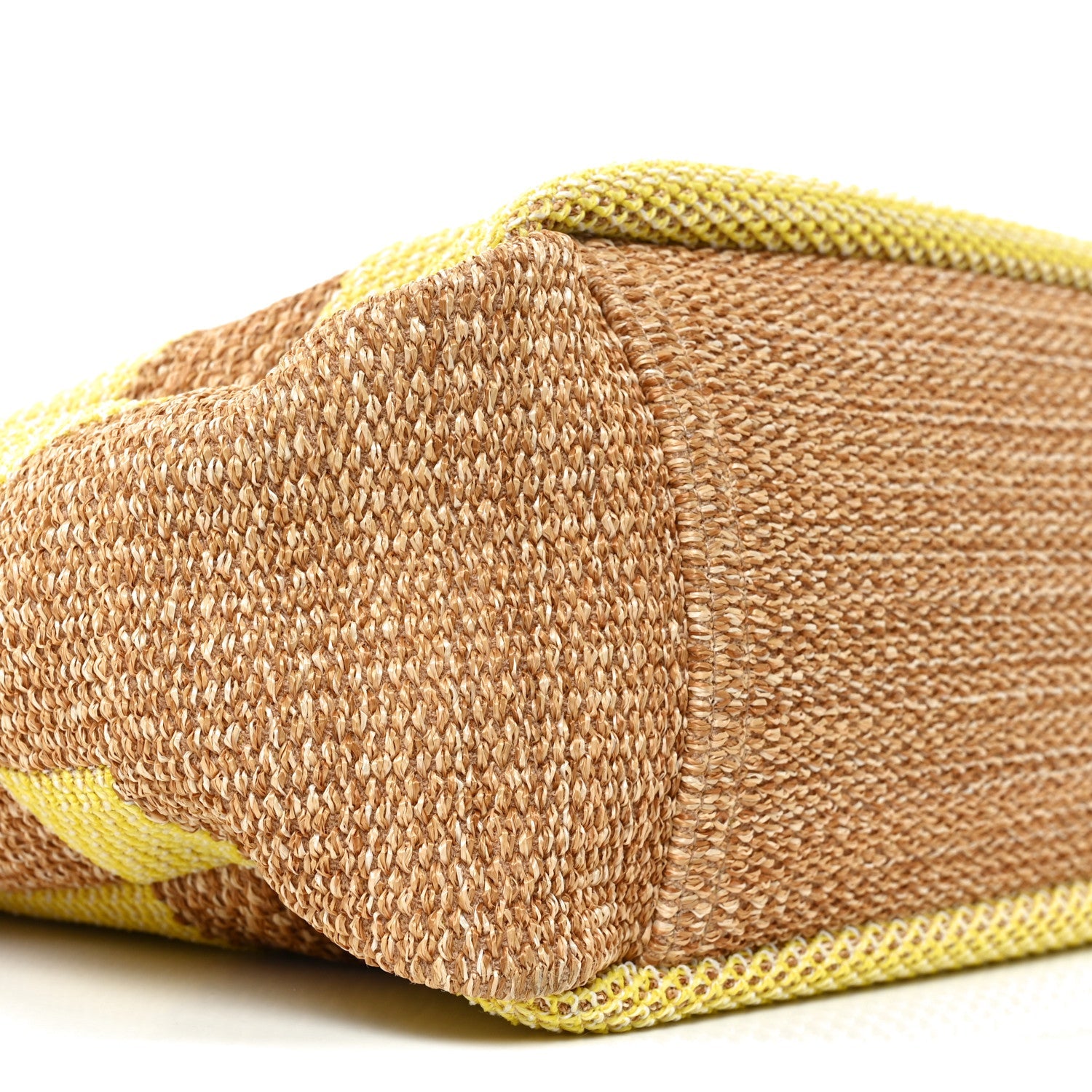 Mixed Fibers Large Shopping Bag Yellow Brown