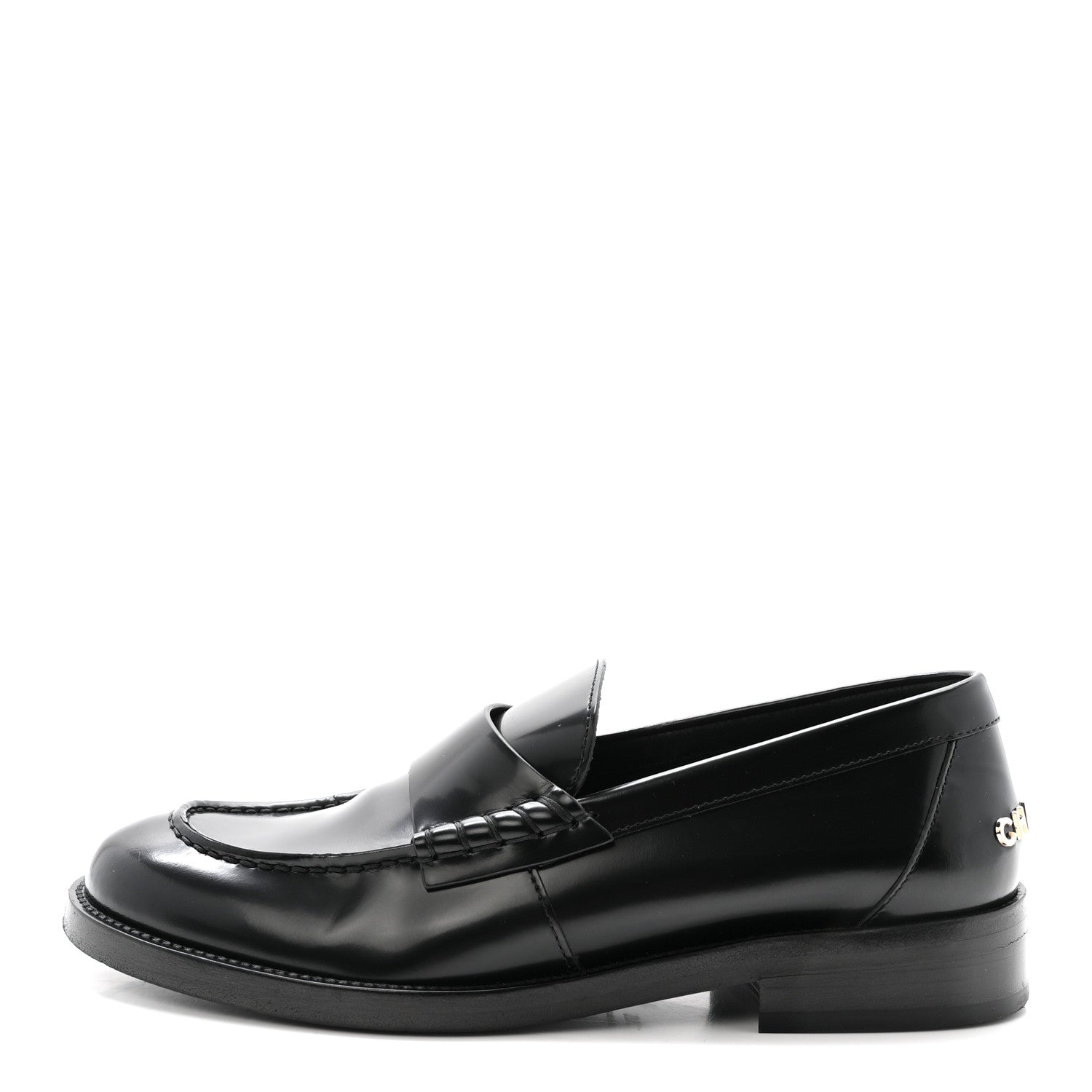 Shiny Calfskin Logo Loafers 37.5 Black