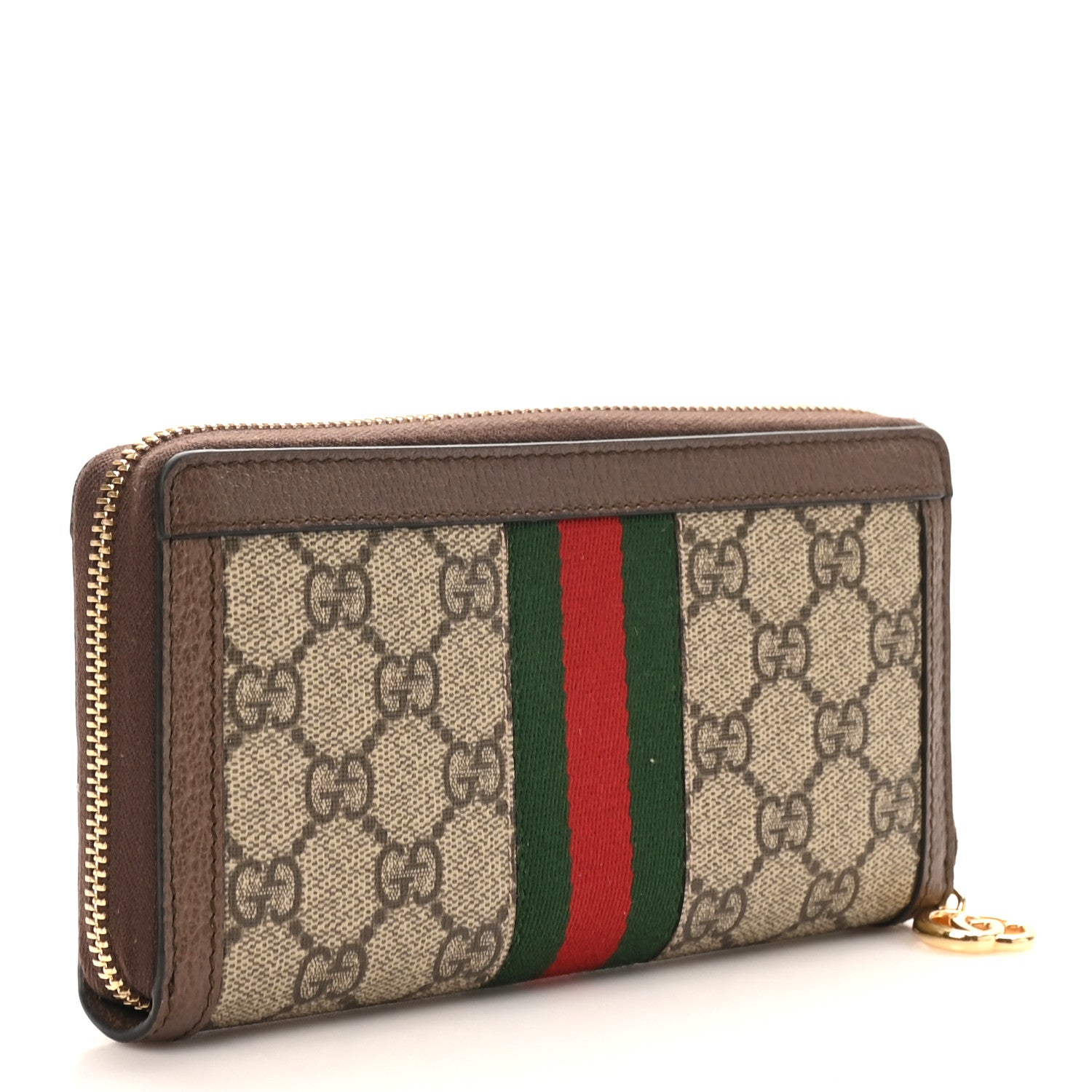 GG Supreme Monogram Web Ophidia Zip Around Wallet Brown