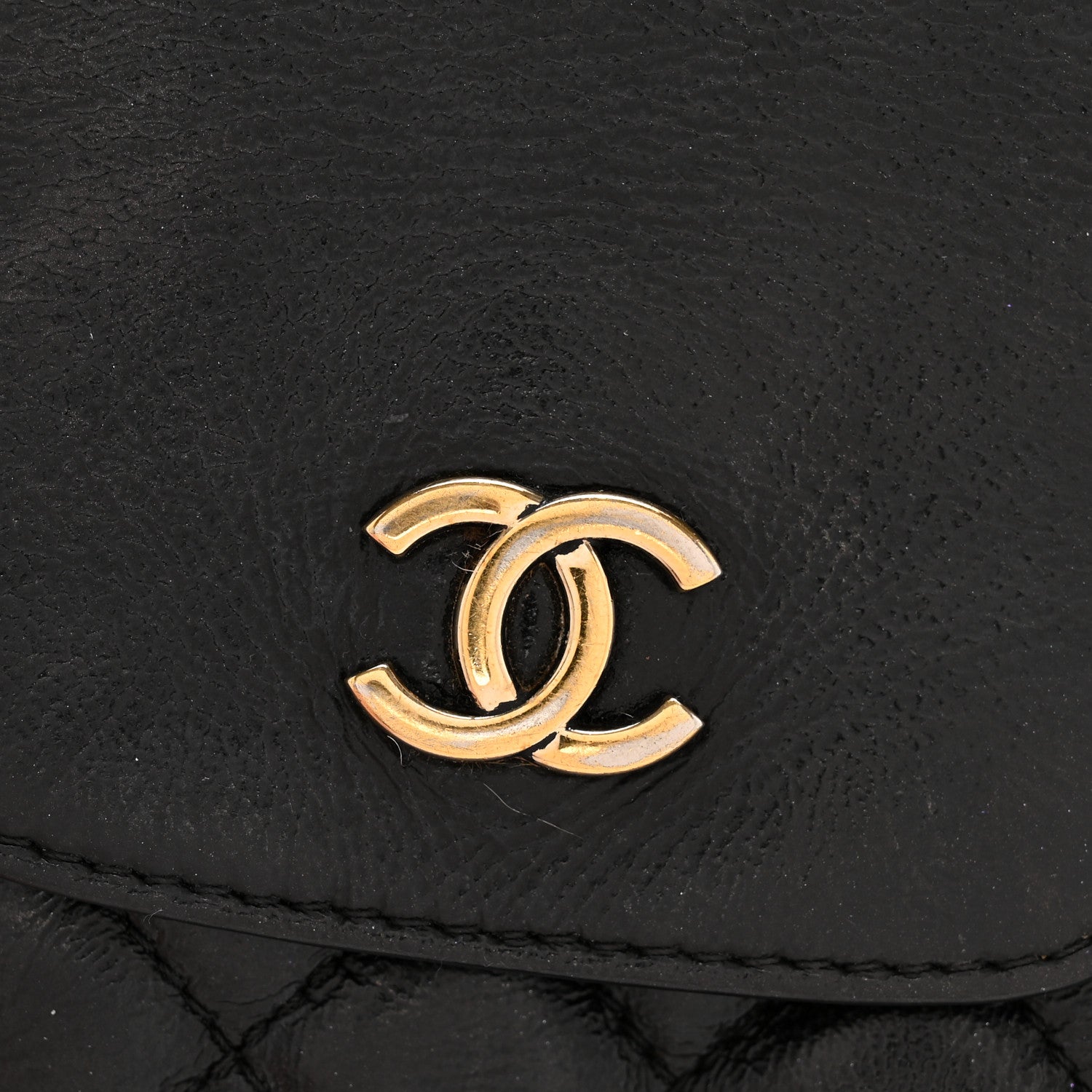 Glazed Calfskin Quilted Double Pocket Crossbody Flap Black