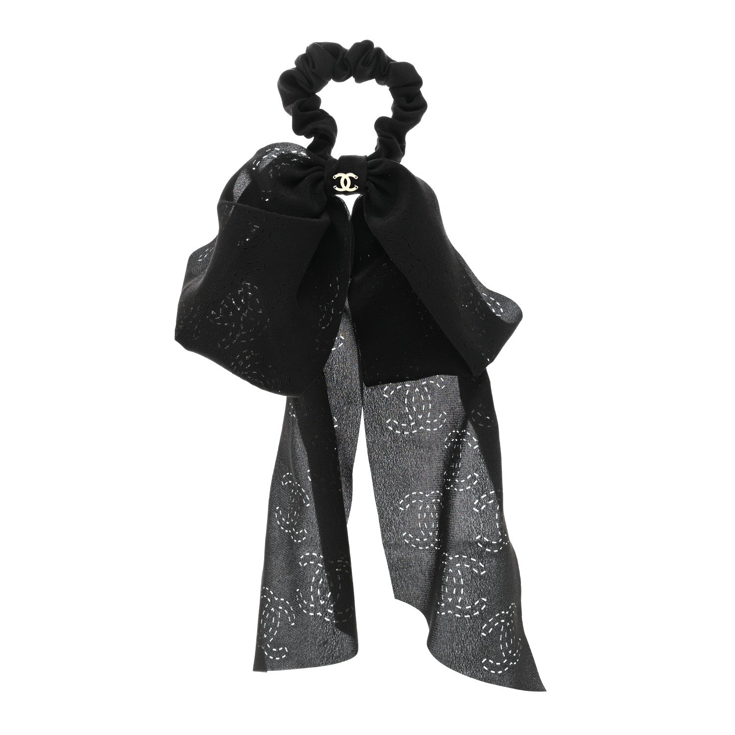 Silk Perforated Bow CC Scrunchie Black