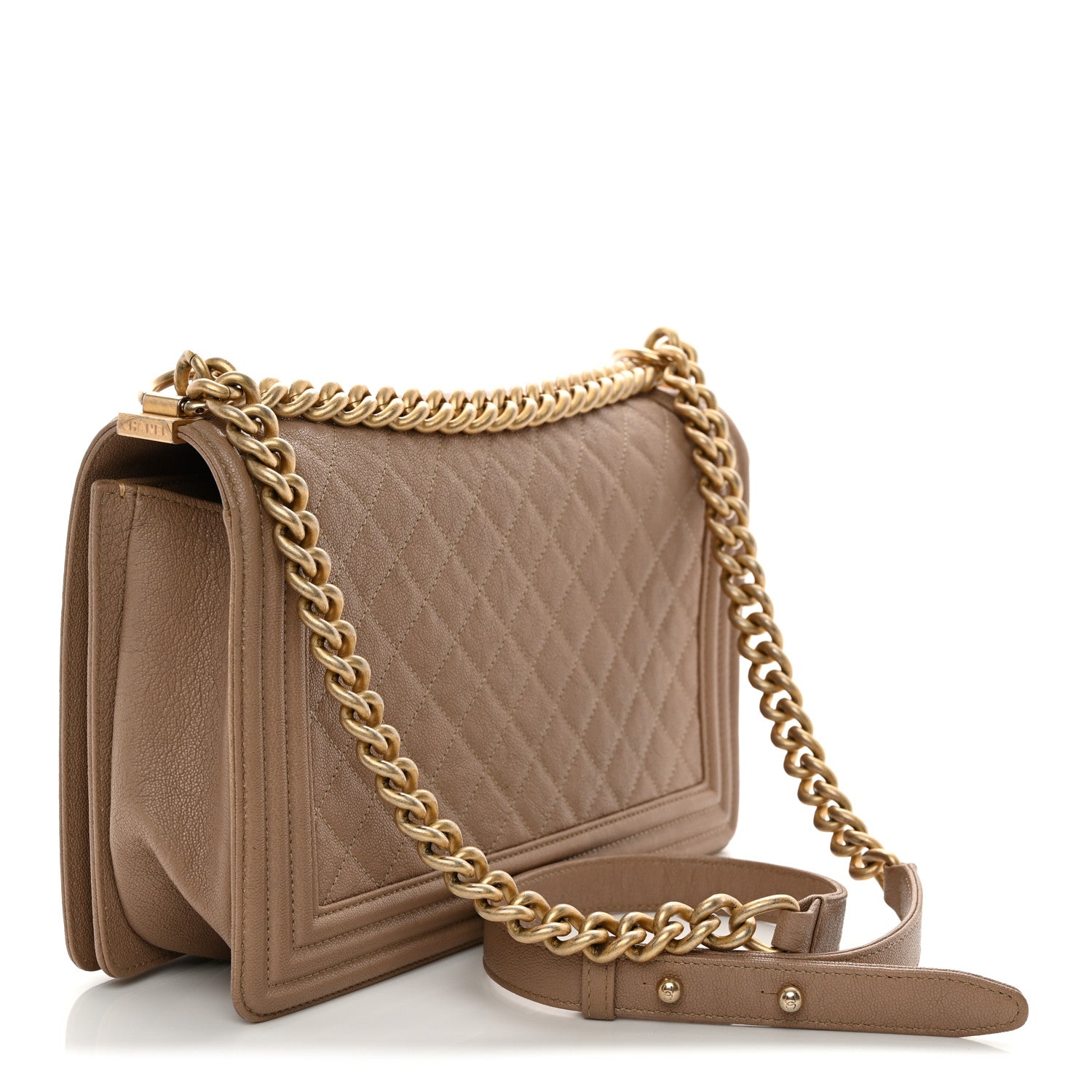 Caviar Quilted New Medium Boy Flap Dark Beige