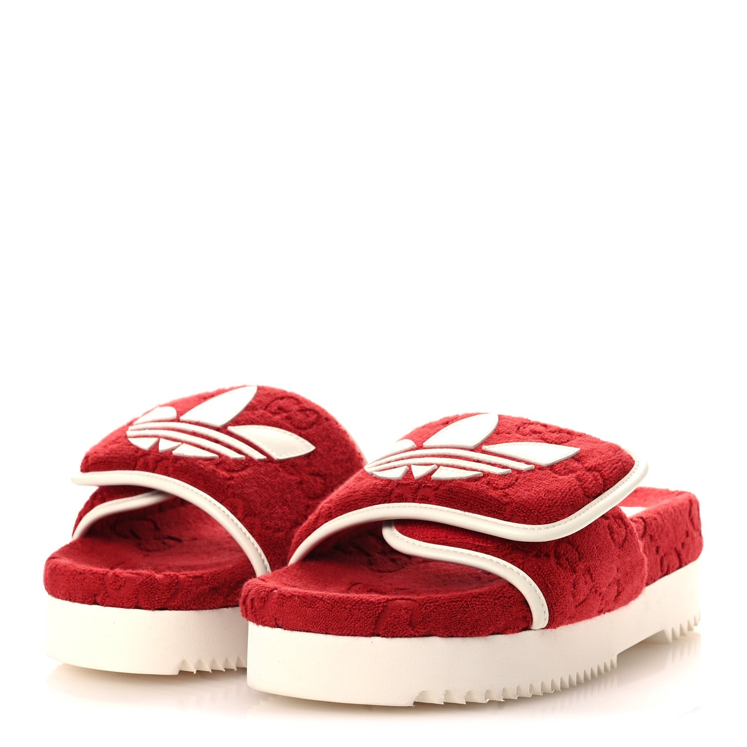 X ADIDAS Terry Cloth GG Monogram Womens Platform Sandals 38 Maple Red Off White