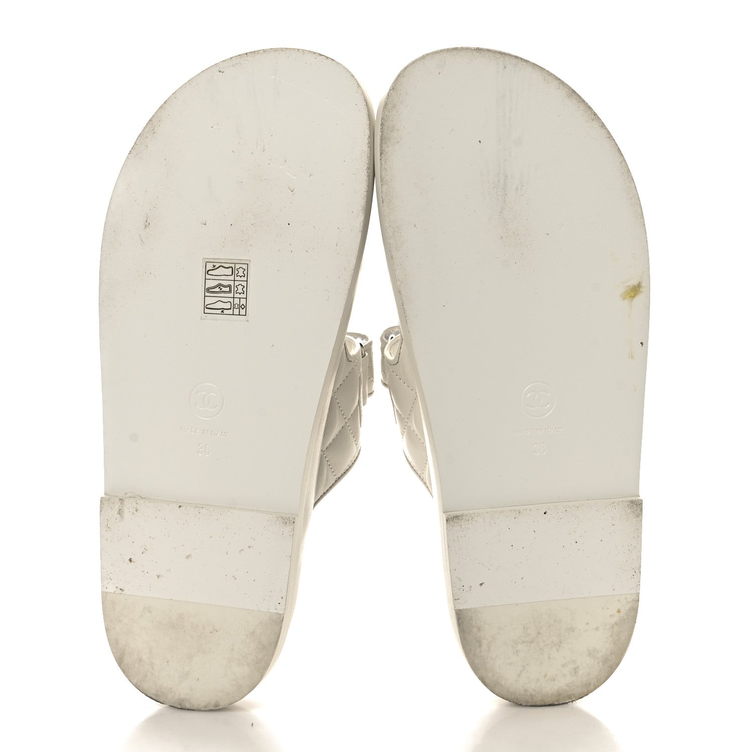 Lambskin Quilted Velcro Dad Chain CC Slide Sandals 38 White
