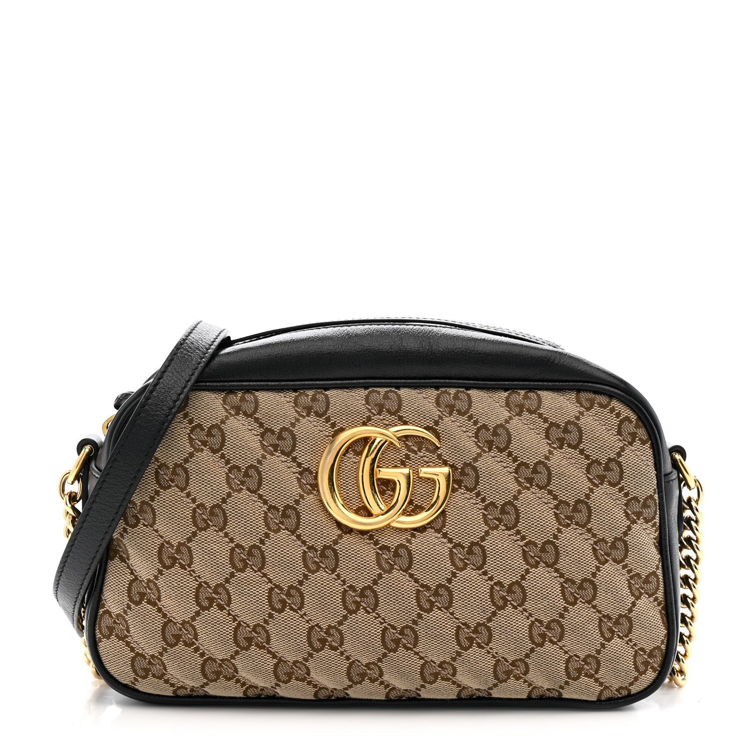 Monogram Matelasse Diagonal Small GG Marmont Chain Shoulder Bag Beige Black