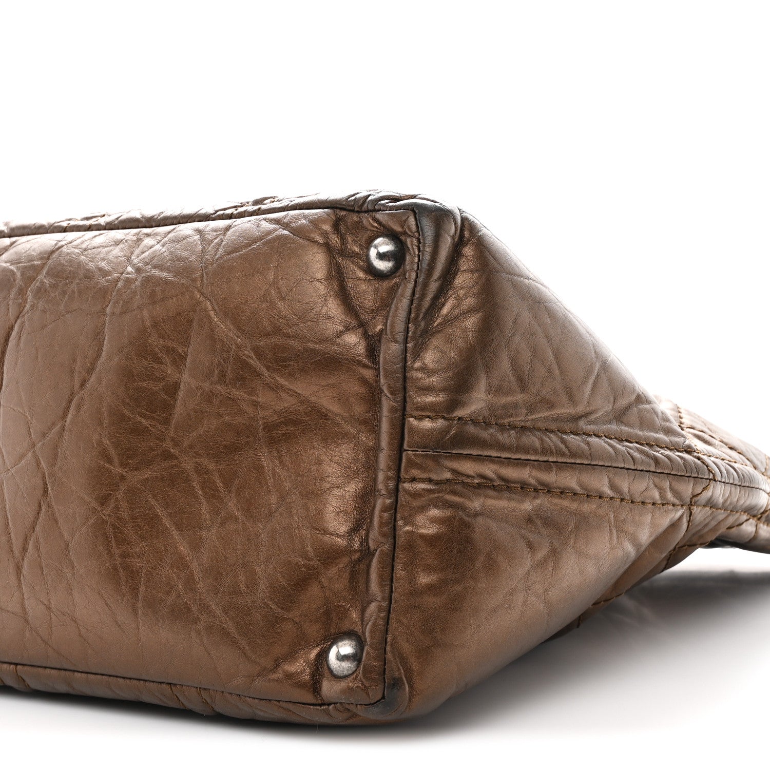 Metallic Aged Calfskin Small Shopping In Moscow Tote Bronze