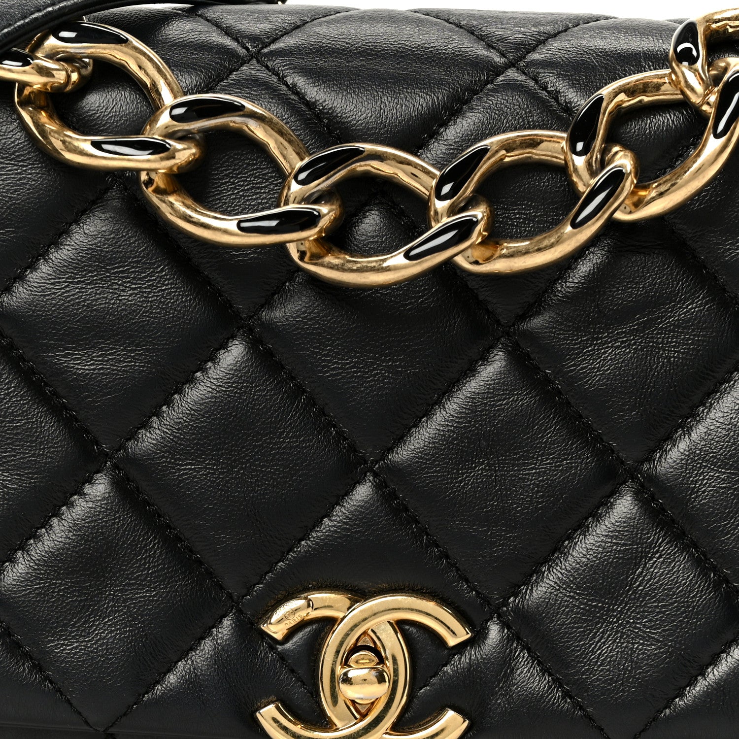 Lambskin Quilted Medium Color Match Flap Black